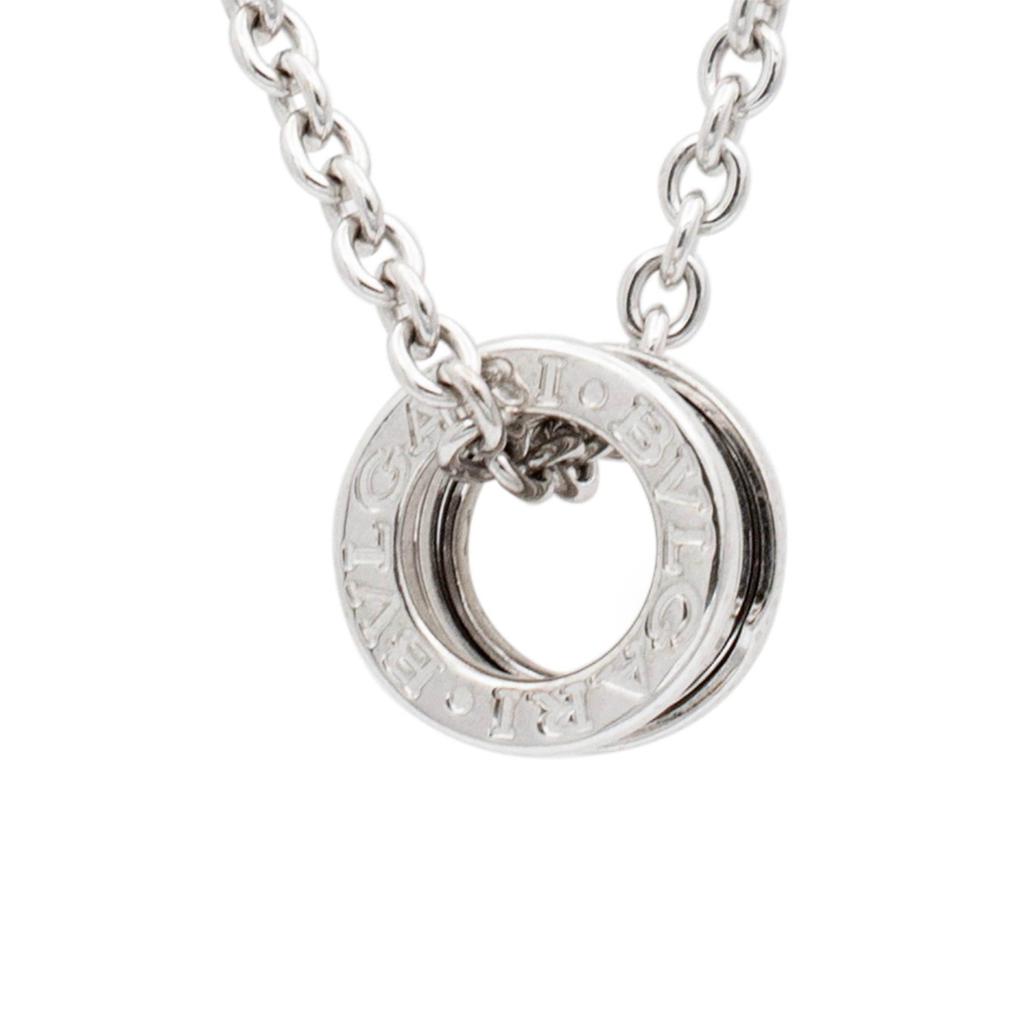 Brand: Bvlgari

Gender: Ladies

Metal Type: ﻿18K White Gold

Length: ﻿19.00 inches

Width: 3.40mm

Diameter: 13.10mm

Weight: 28.22 grams

18K white gold single strand collar necklace. Engraved with 