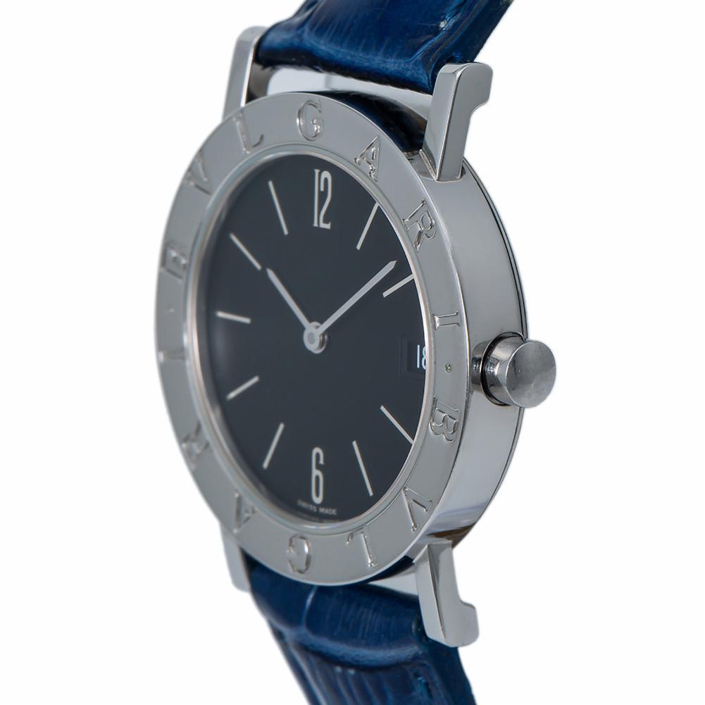 Modern Bvlgari Ladies Diagono BB30SLD Stainless Steel Quartz Watch Black Dial For Sale
