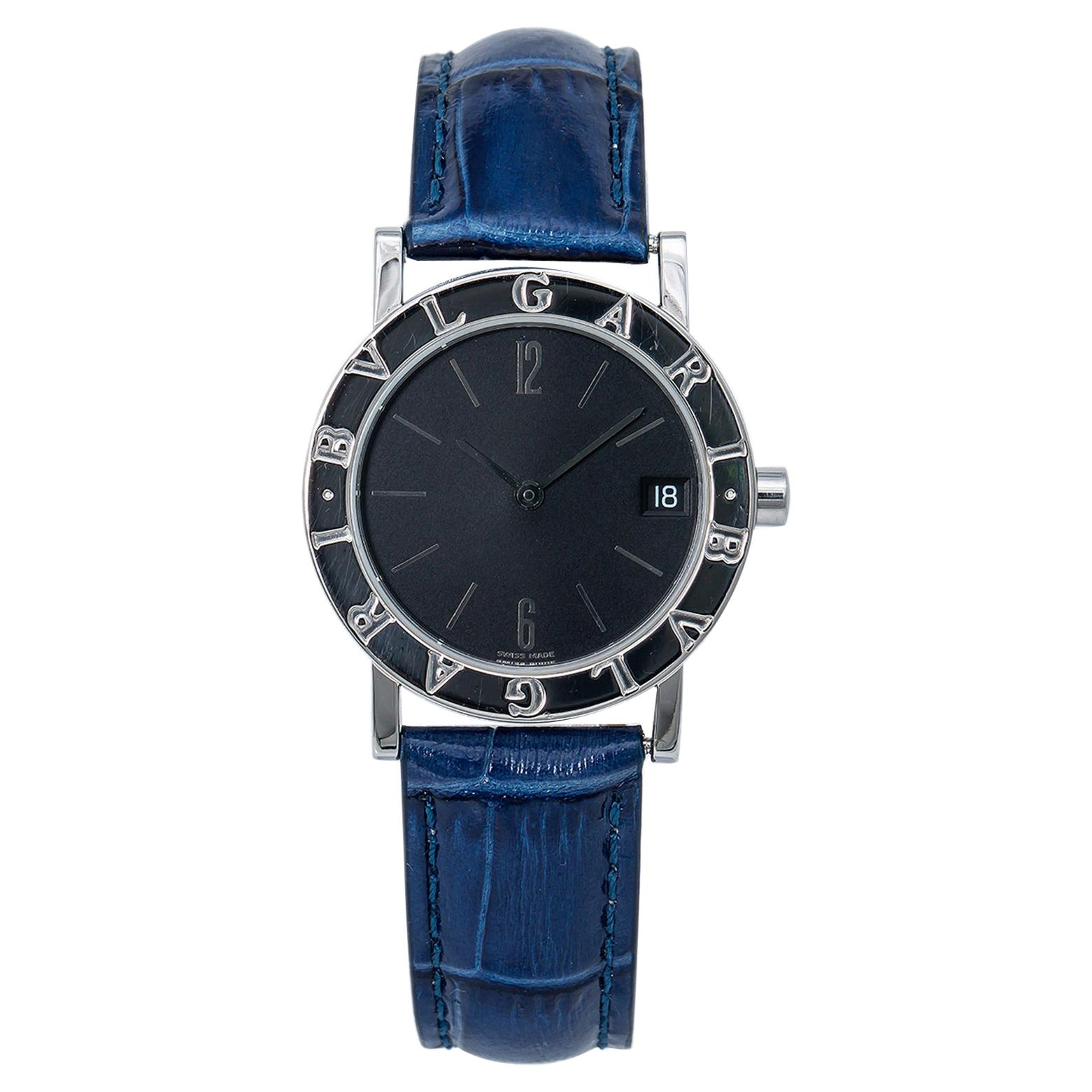 Bvlgari Ladies Diagono BB30SLD Stainless Steel Quartz Watch Black Dial For Sale