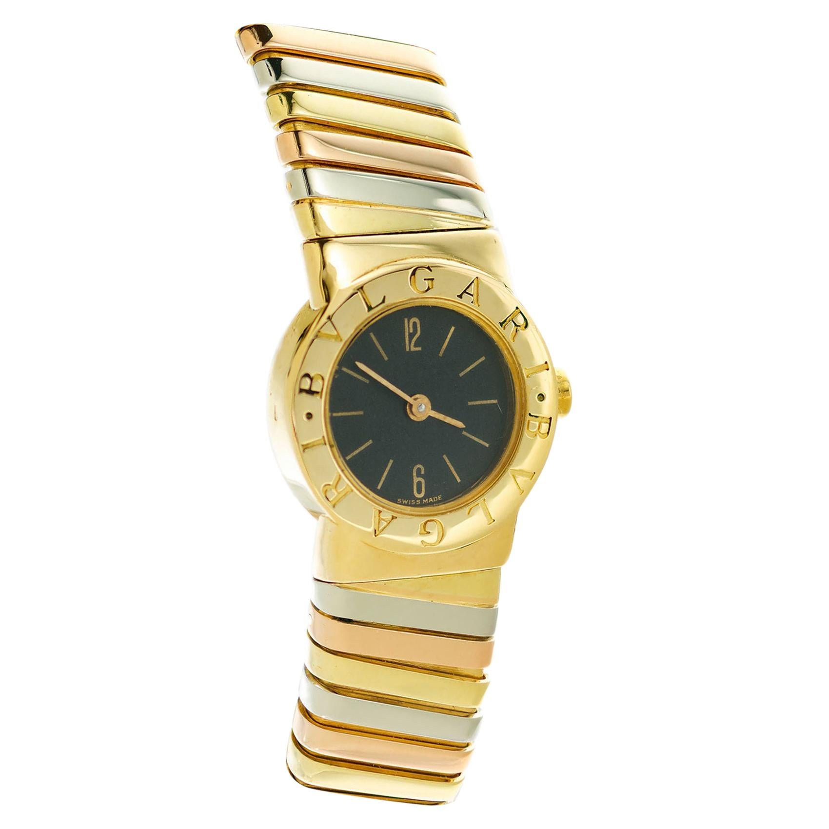Bvlgari Ladies Thri-Color Gold Tubogas Wristwatch For Sale