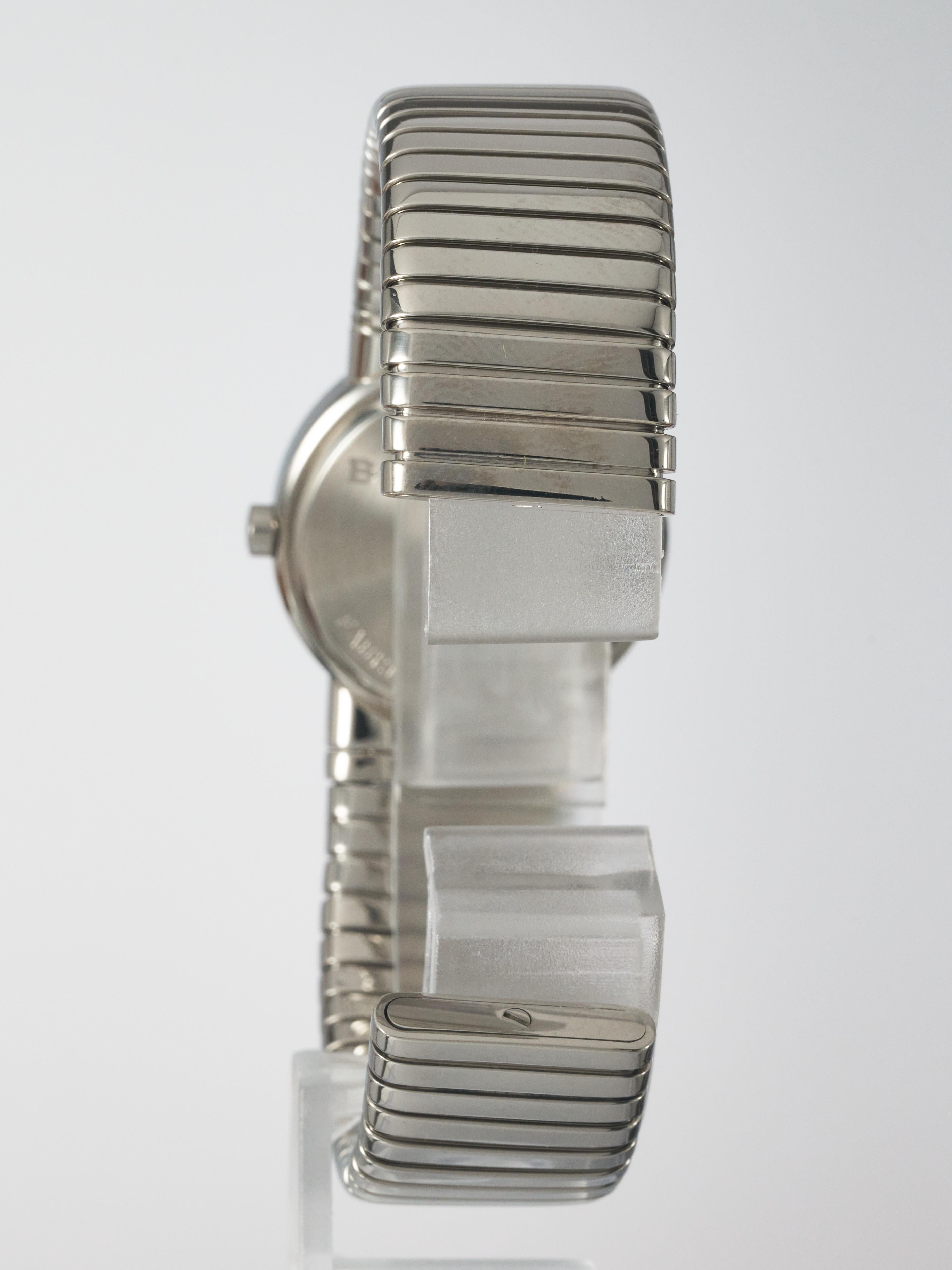 Brilliant Cut Bvlgari Ladies Watch Tubogas 26mm Black Diamond Dial Stainless Steel BB262TS For Sale