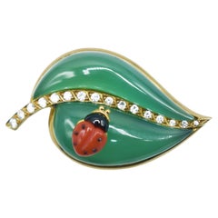 Bvlgari Ladybird on Green Leaf Brooch