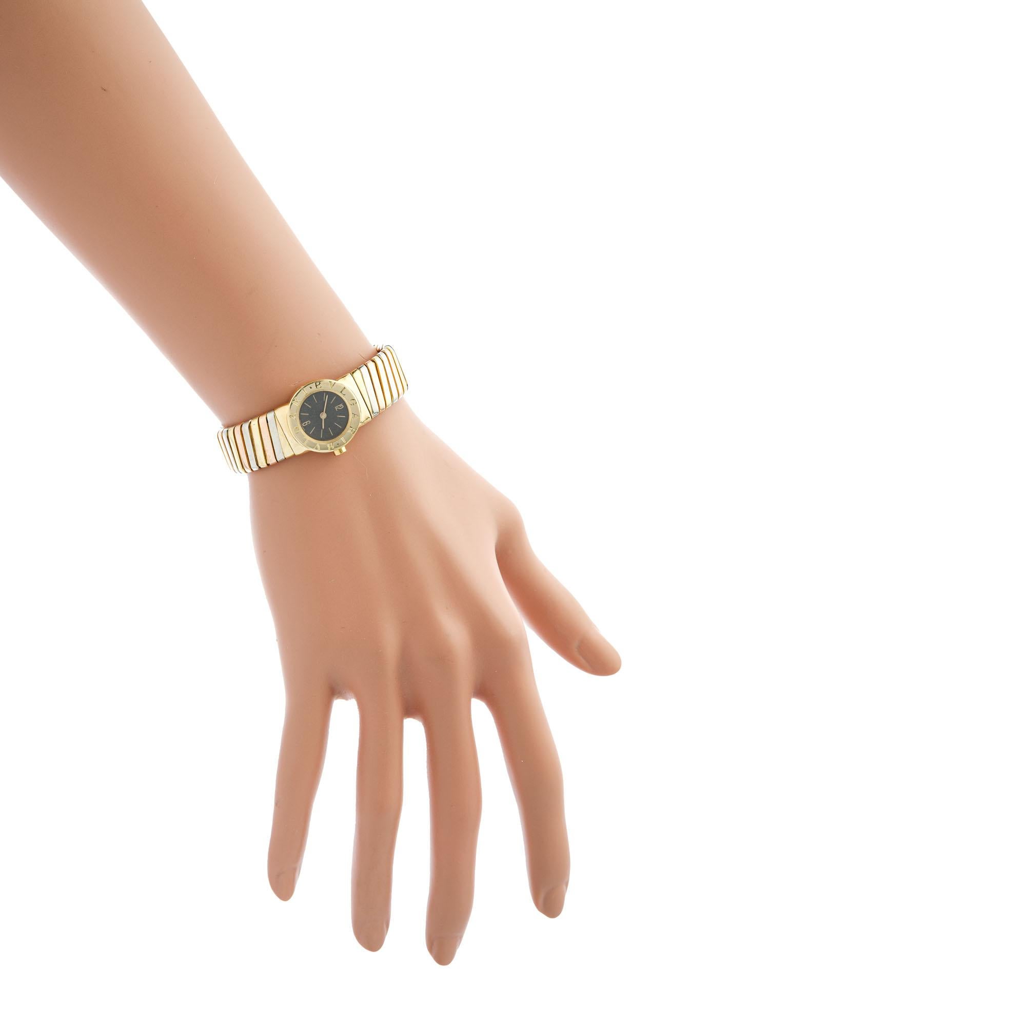 Bvlgari Montre-bracelet Tubogas en or tricolore pour femmes en vente 3