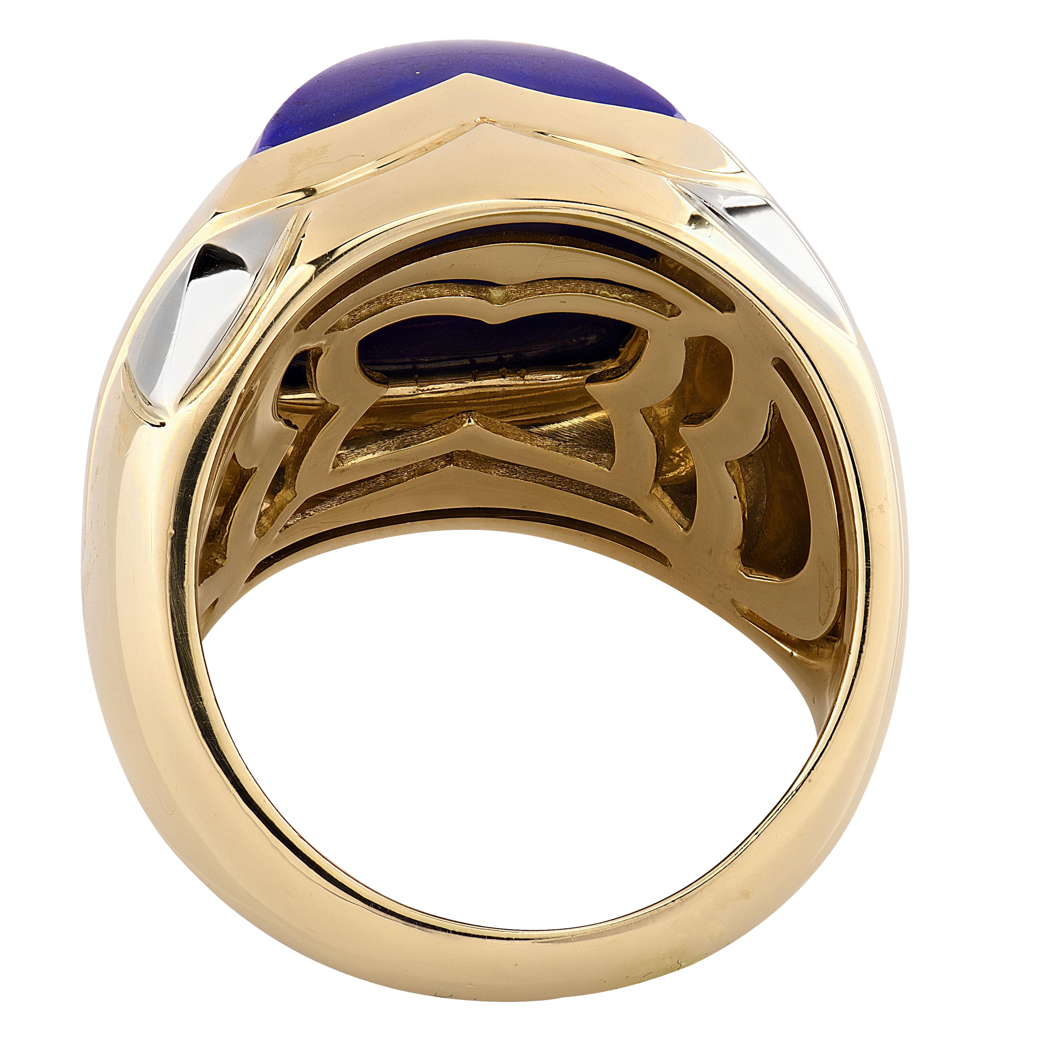 Modern Bvlgari Lapis 18K Two-Tone Gold Pyramid Collection Cocktail Ring For Sale