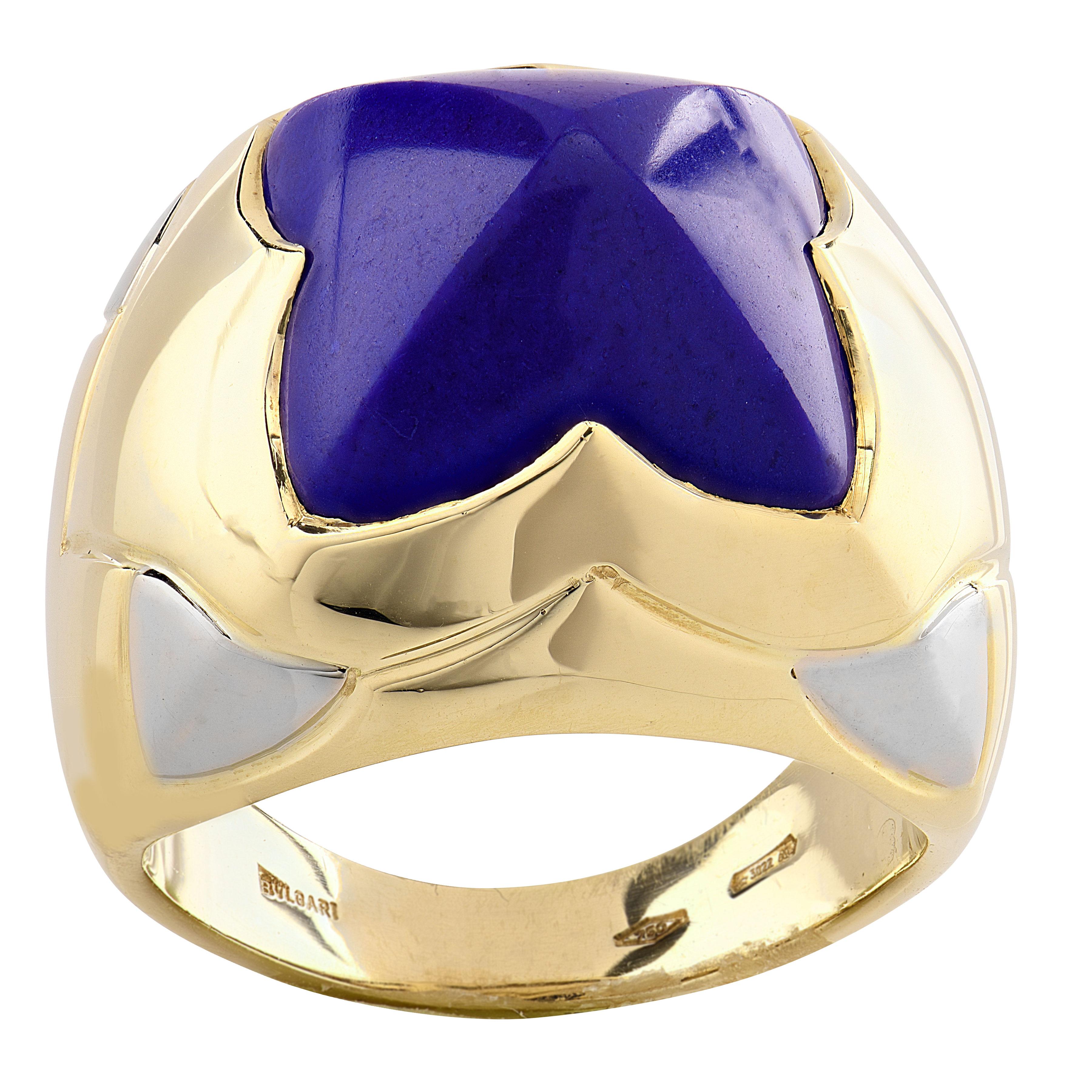 Bvlgari Lapis 18K Two-Tone Gold Pyramid Collection Cocktail Ring In Good Condition For Sale In West Palm Beach, FL