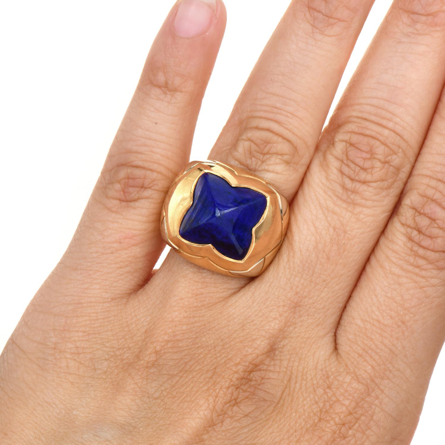Retro Bvlgari Lapis 18K Two-Tone Gold Pyramid Collection Cocktail Ring For Sale