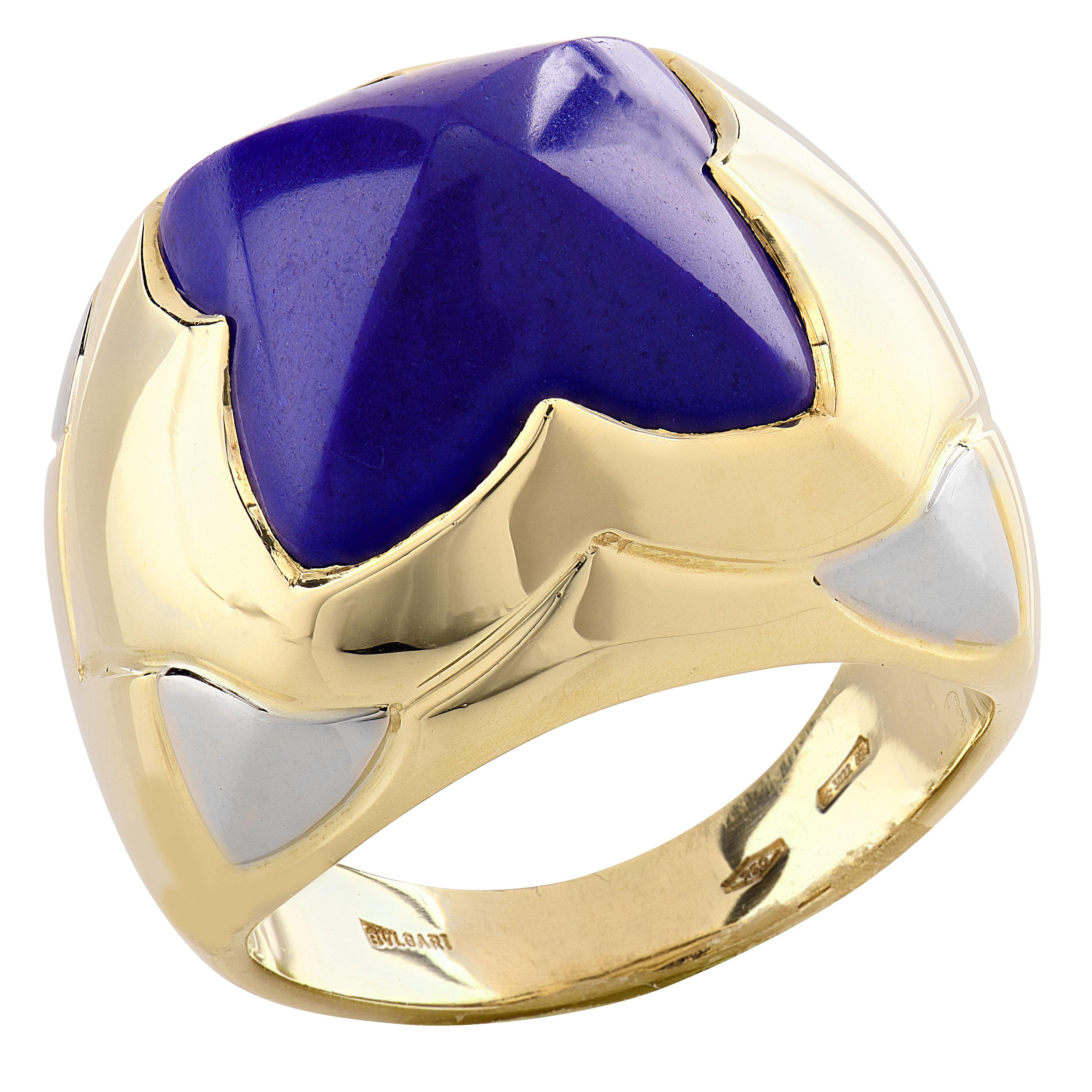 Women's Bvlgari Lapis 18K Two-Tone Gold Pyramid Collection Cocktail Ring For Sale