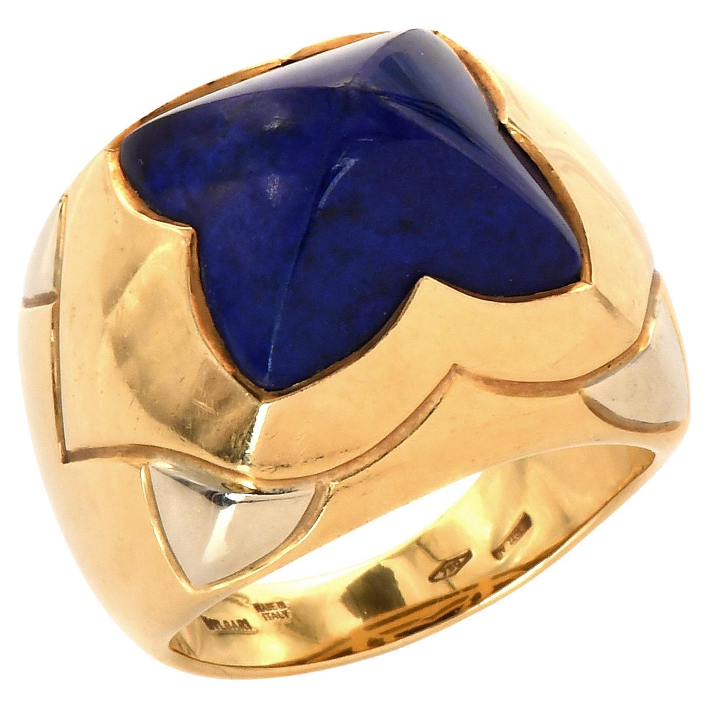 Bvlgari Lapis 18K Two-Tone Gold Pyramid Collection Cocktail Ring For Sale