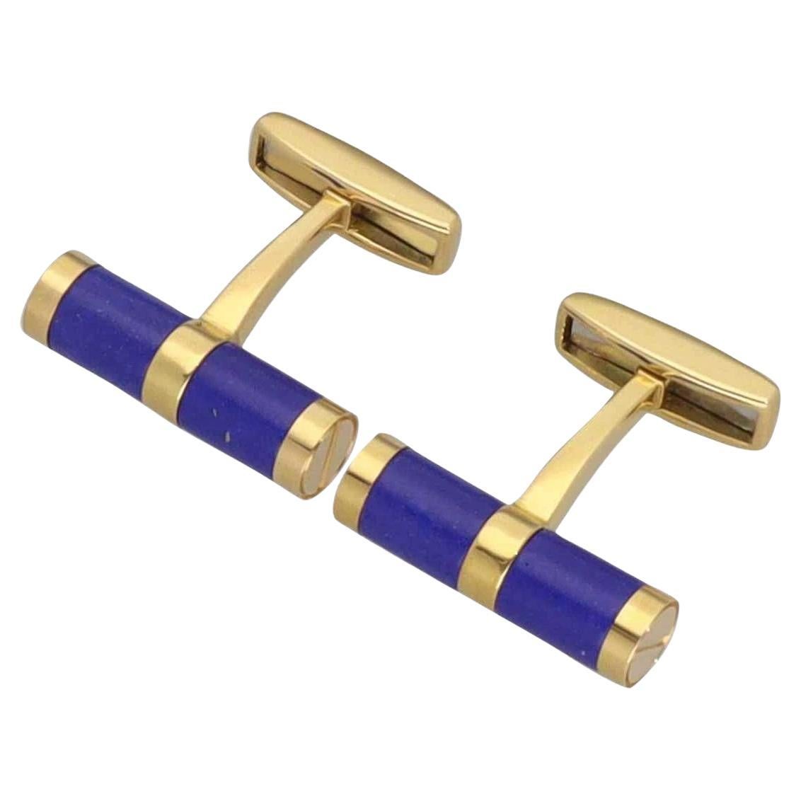 BVLGARI Lapis Lazuli 18K 750 Yellow Gold Cufflinks For Sale at 1stDibs