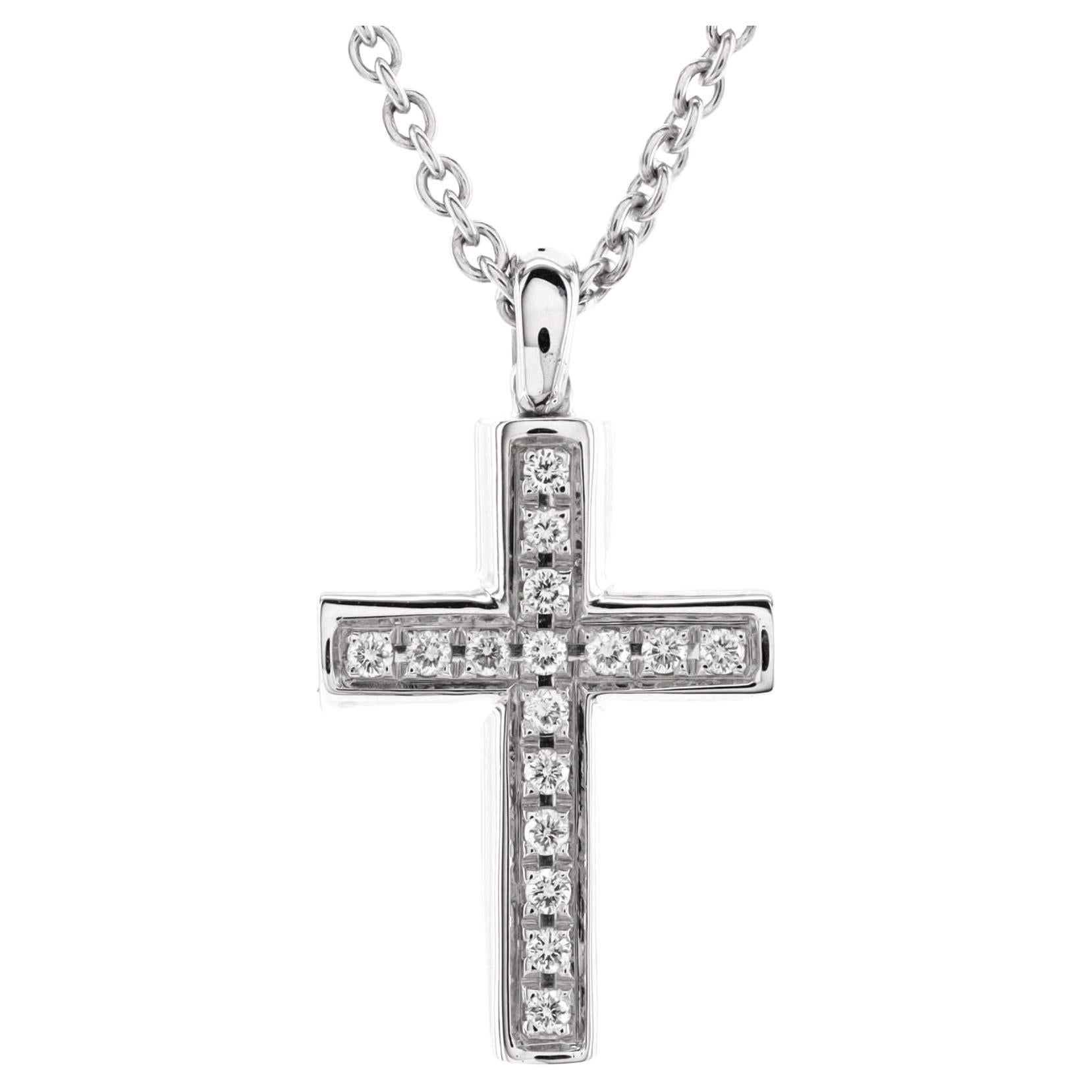 Bvlgari Latin Cross Necklace 18K White Gold and Diamonds For Sale