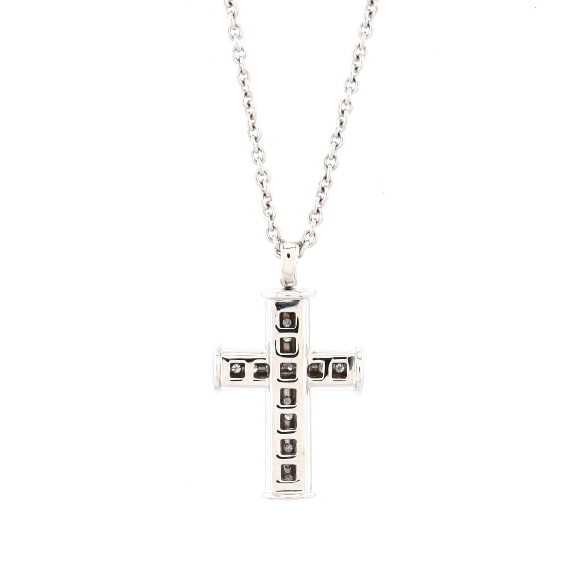 Bvlgari Latin Cross Pendant Necklace 18k White Gold with Diamonds In Good Condition In New York, NY