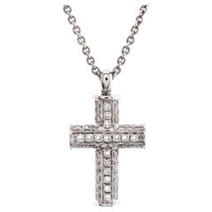 Bvlgari Latin Cross Pendant Necklace 18k White Gold with Diamonds