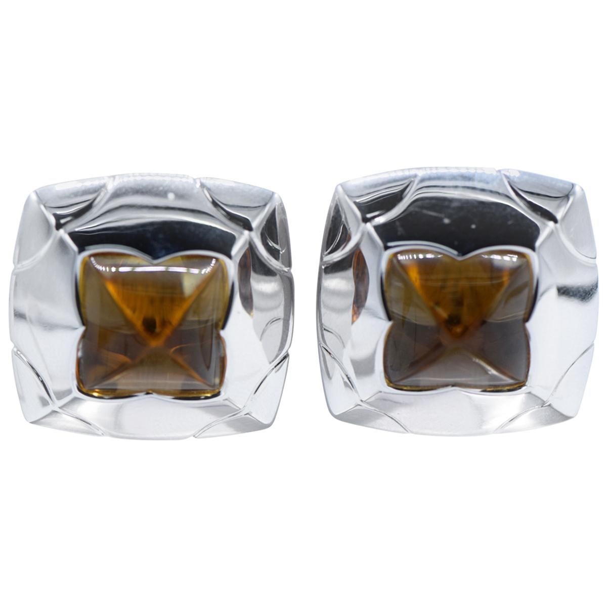 Bvlgari, Pendientes de clip de citrino limón y oro blanco en venta