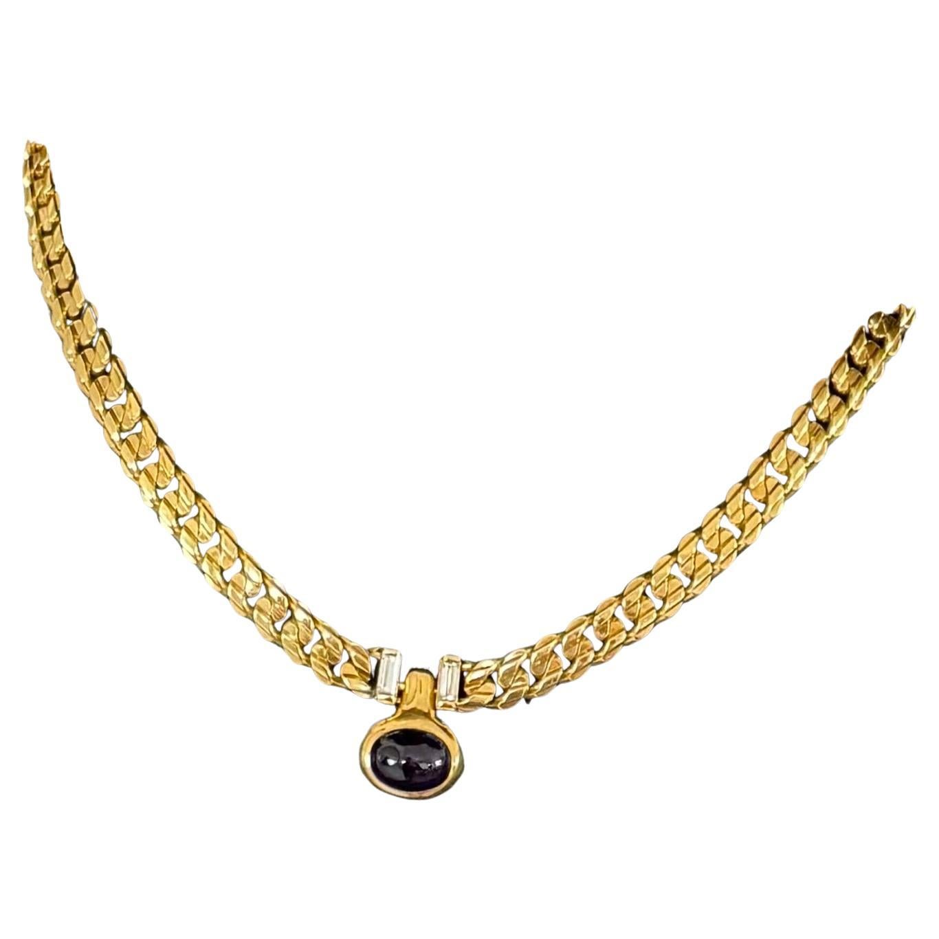 BVLGARI Gliederhalskette aus 18 Karat Gelbgold (Baguetteschliff) im Angebot