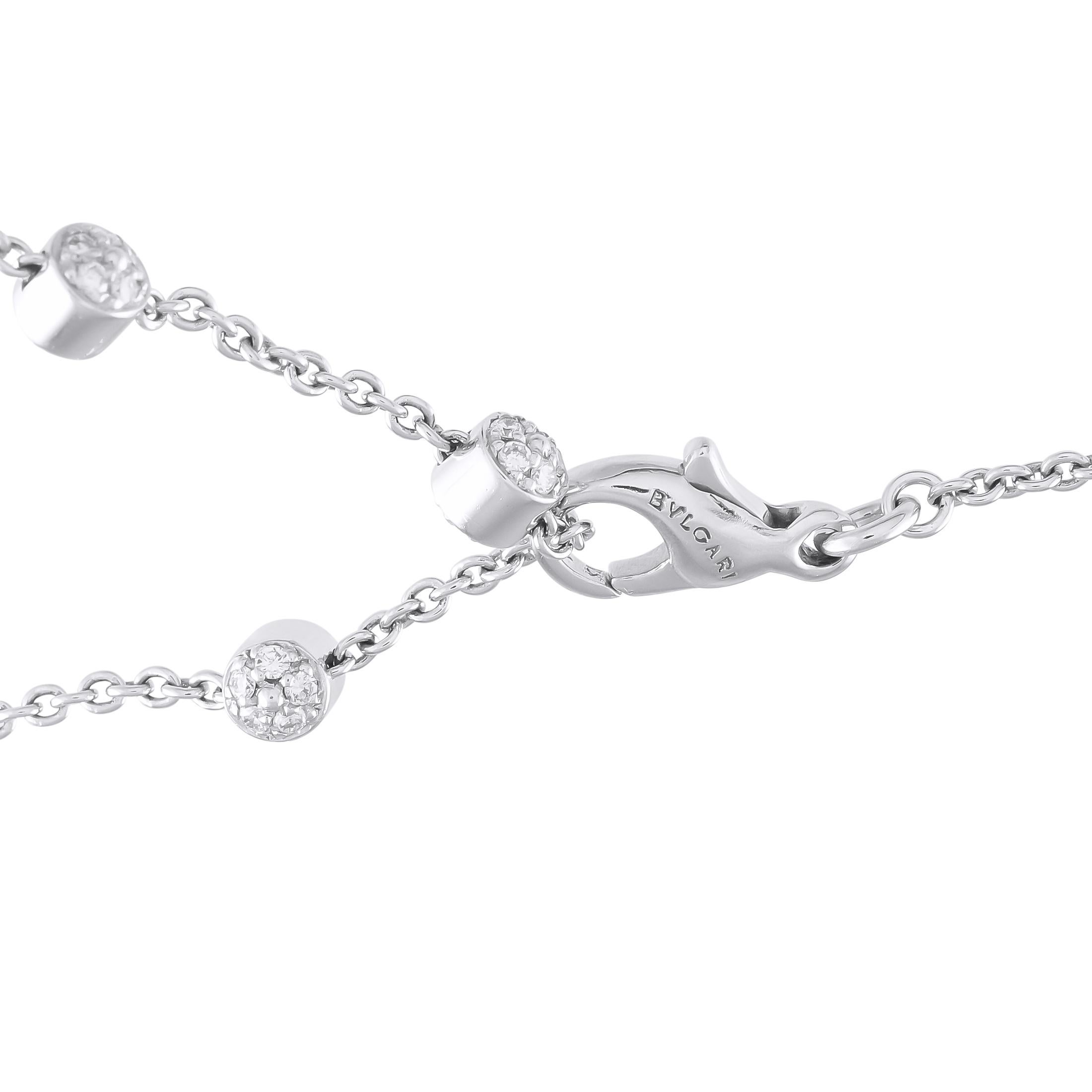 Round Cut Bvlgari Lucea 18K White Gold 1.50ct Diamond and Topaz Necklace For Sale
