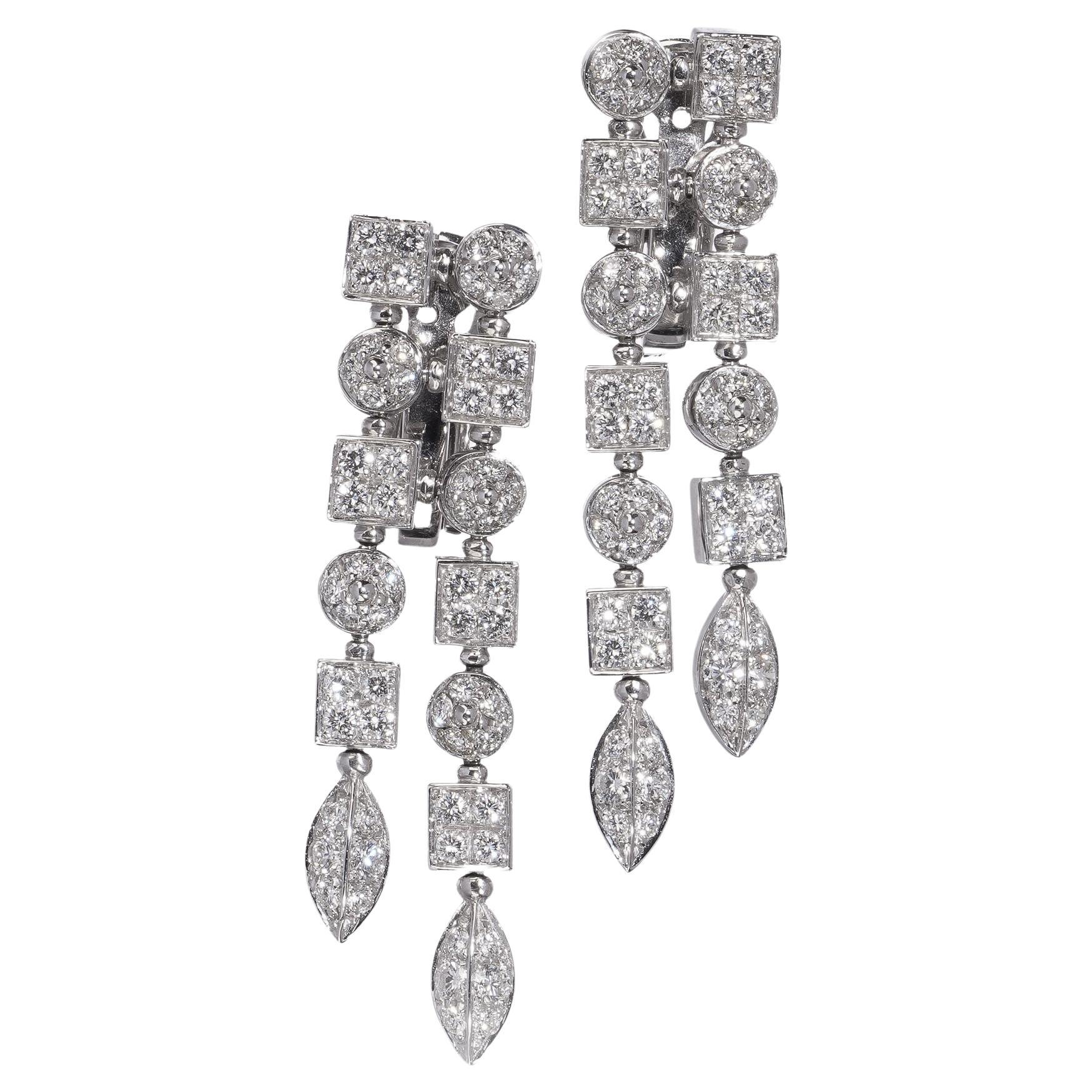 Bvlgari ‘Lucea’ Collection 18kt White Gold 1/85 ct.  Diamond Drop Earrings