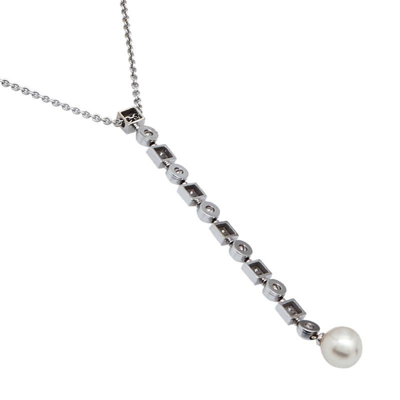Bvlgari Lucea Cultured Pearl Diamond 18k White Gold Pendant Necklace In Good Condition In Dubai, Al Qouz 2