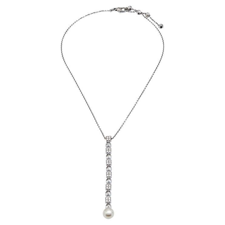 Bvlgari Lucea Cultured Pearl Diamond 18k White Gold Pendant Necklace