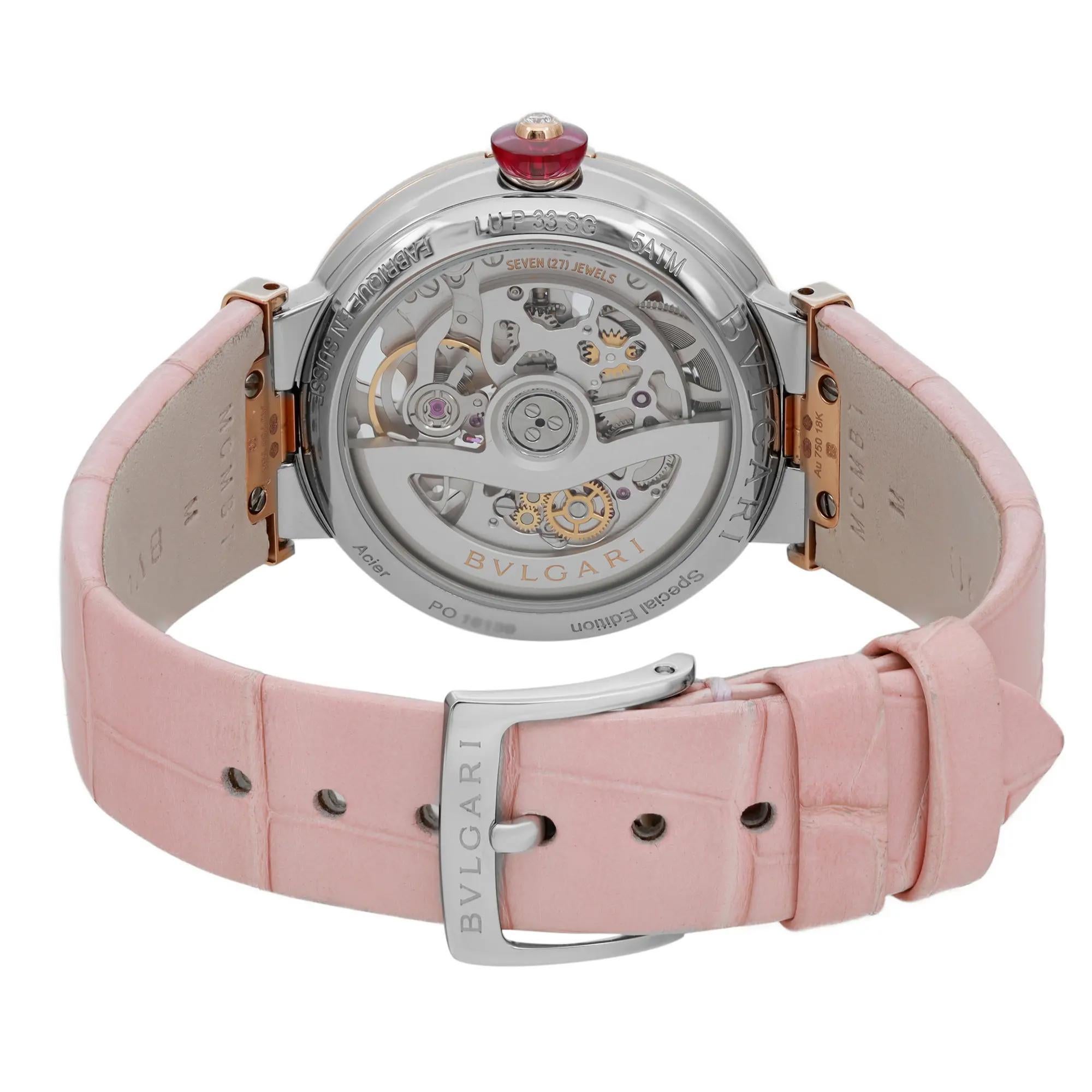 Bvlgari Lucea Sakura 33MM 18K Rose Gold Steel Pink Quartz Watch LUP33SG For Sale 1