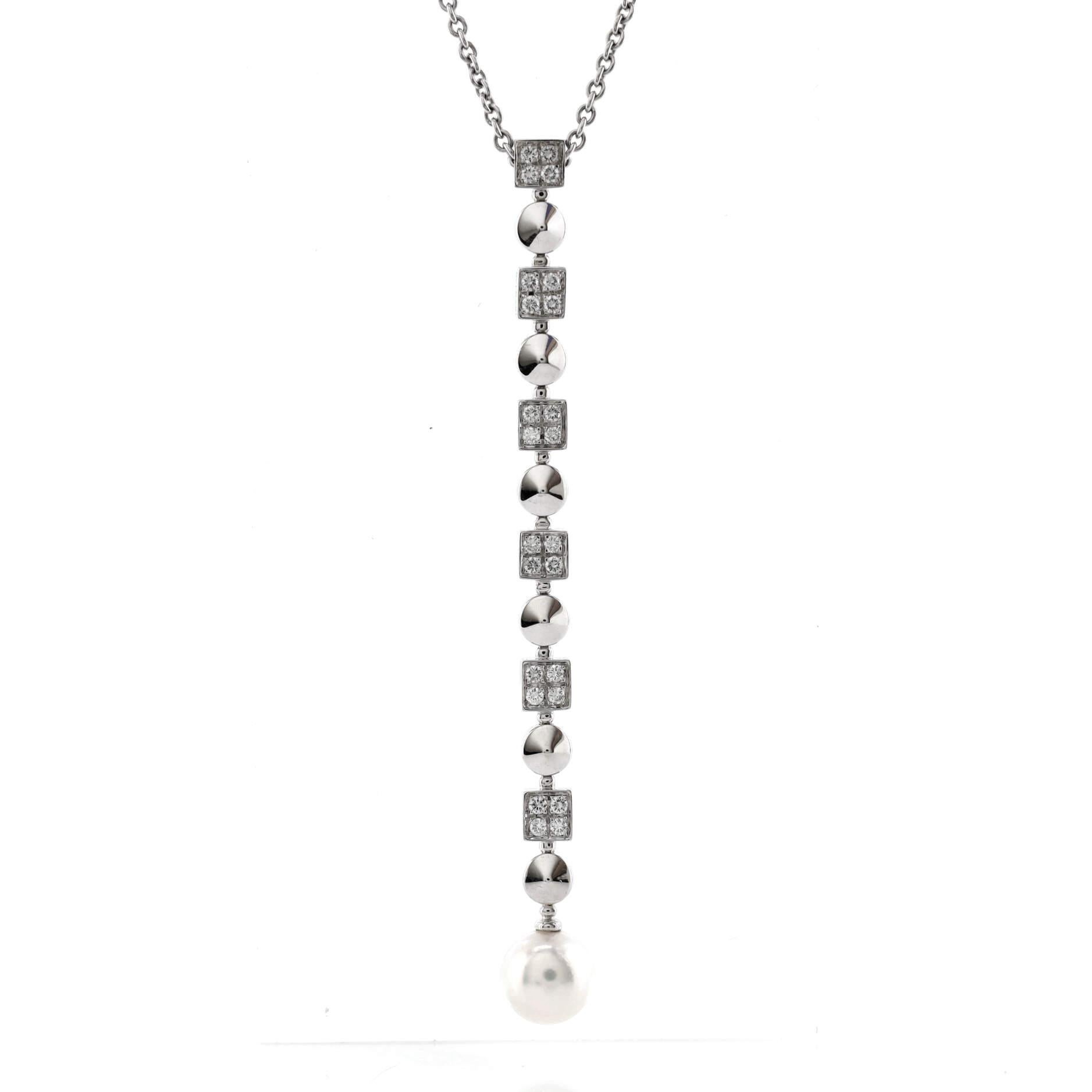 Bvlgari Lucia Drop Dangle Pendant Necklace 18K White Gold with Diamonds  In Good Condition For Sale In New York, NY