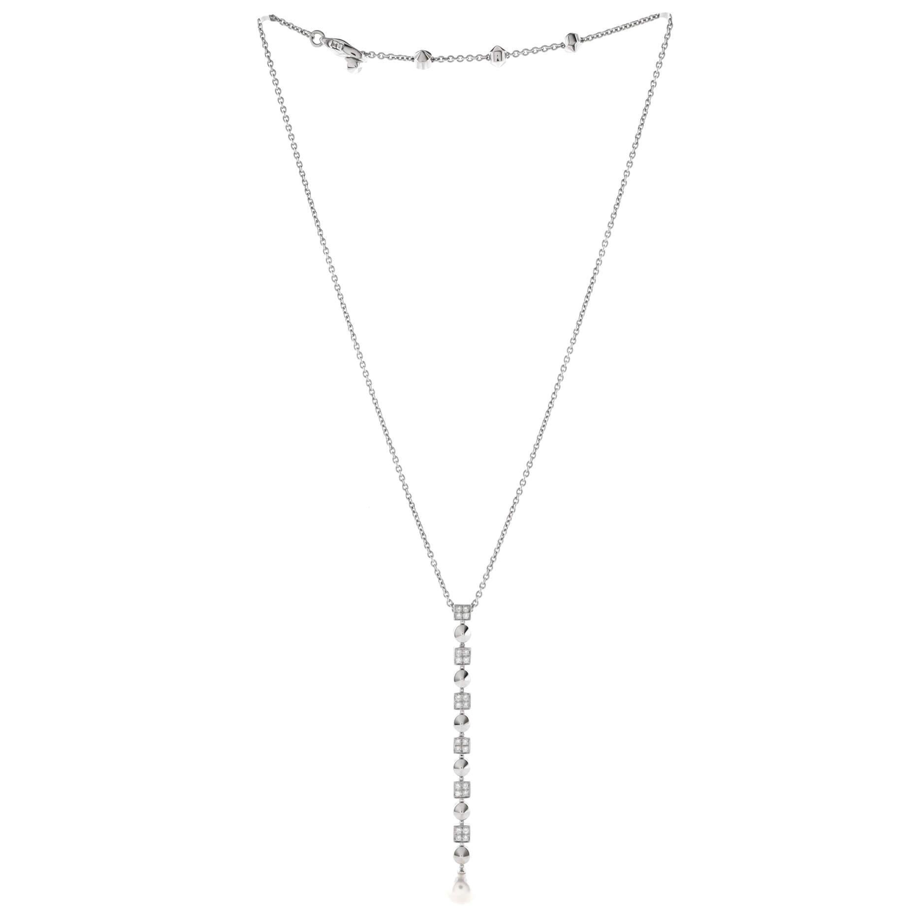 Women's Bvlgari Lucia Drop Dangle Pendant Necklace 18K White Gold with Diamonds  For Sale