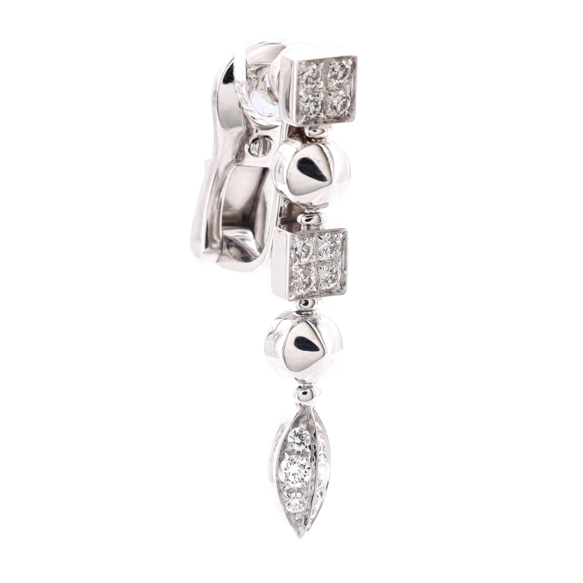 Bvlgari Lucia Drop Earclip Earrings 18k White Gold and Diamonds In Good Condition In New York, NY