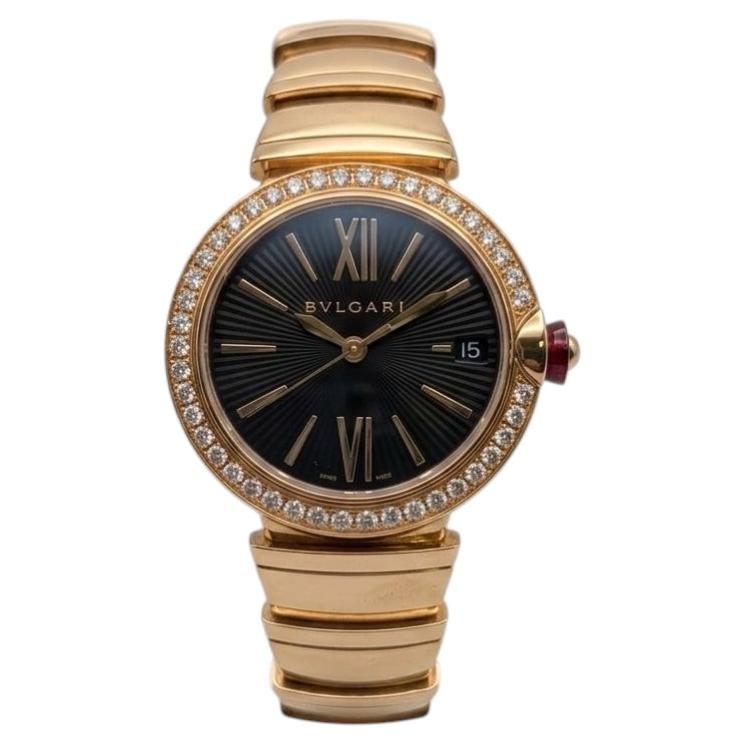 Orologio automatico Bvlgari Lvcea con lunetta in oro rosa 18 carati e diamanti in vendita