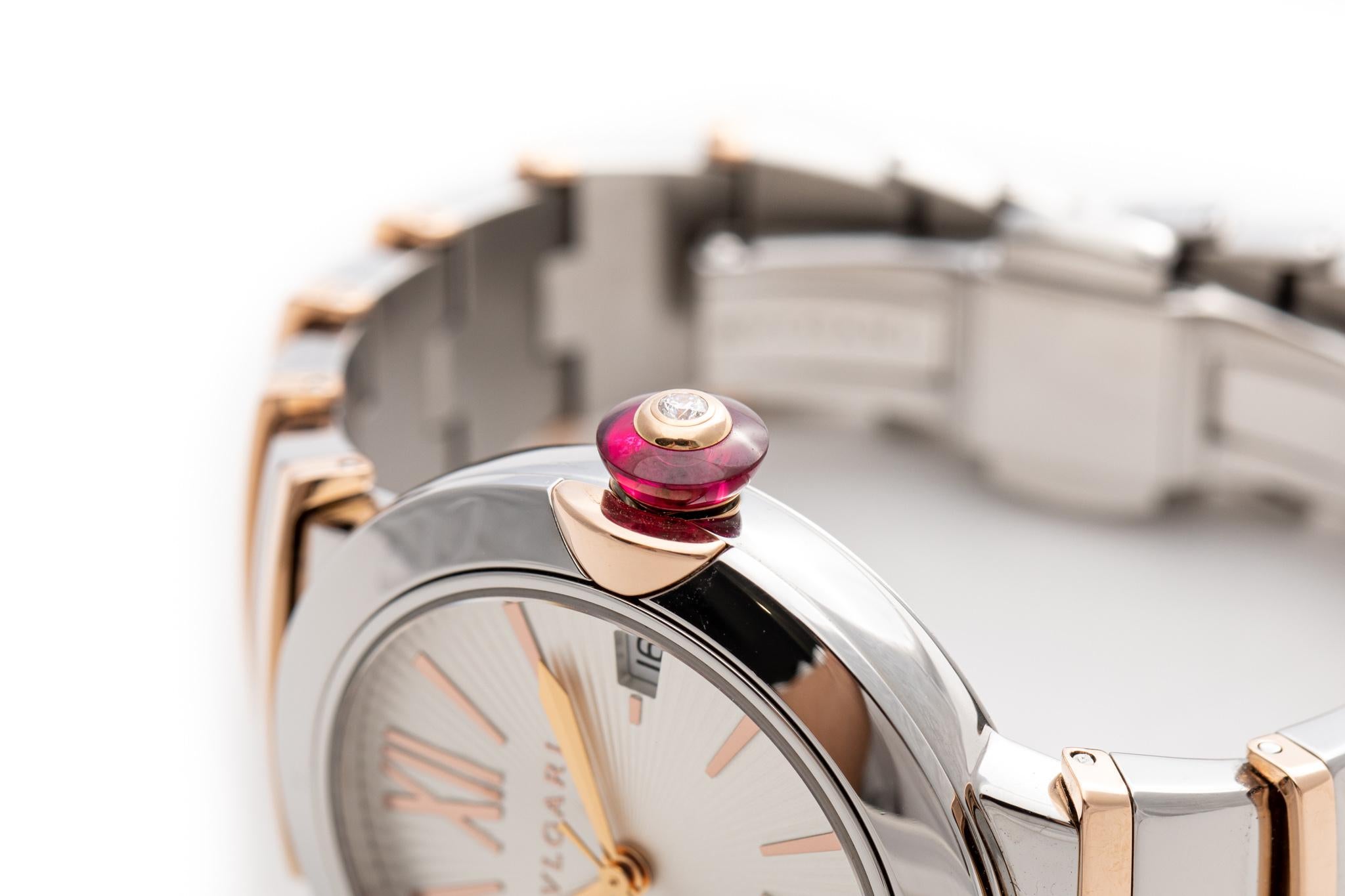 Women's Bvlgari Lvcea 36 Steel&Gold Silver Guilloche Dial Ref LU P 36 SG