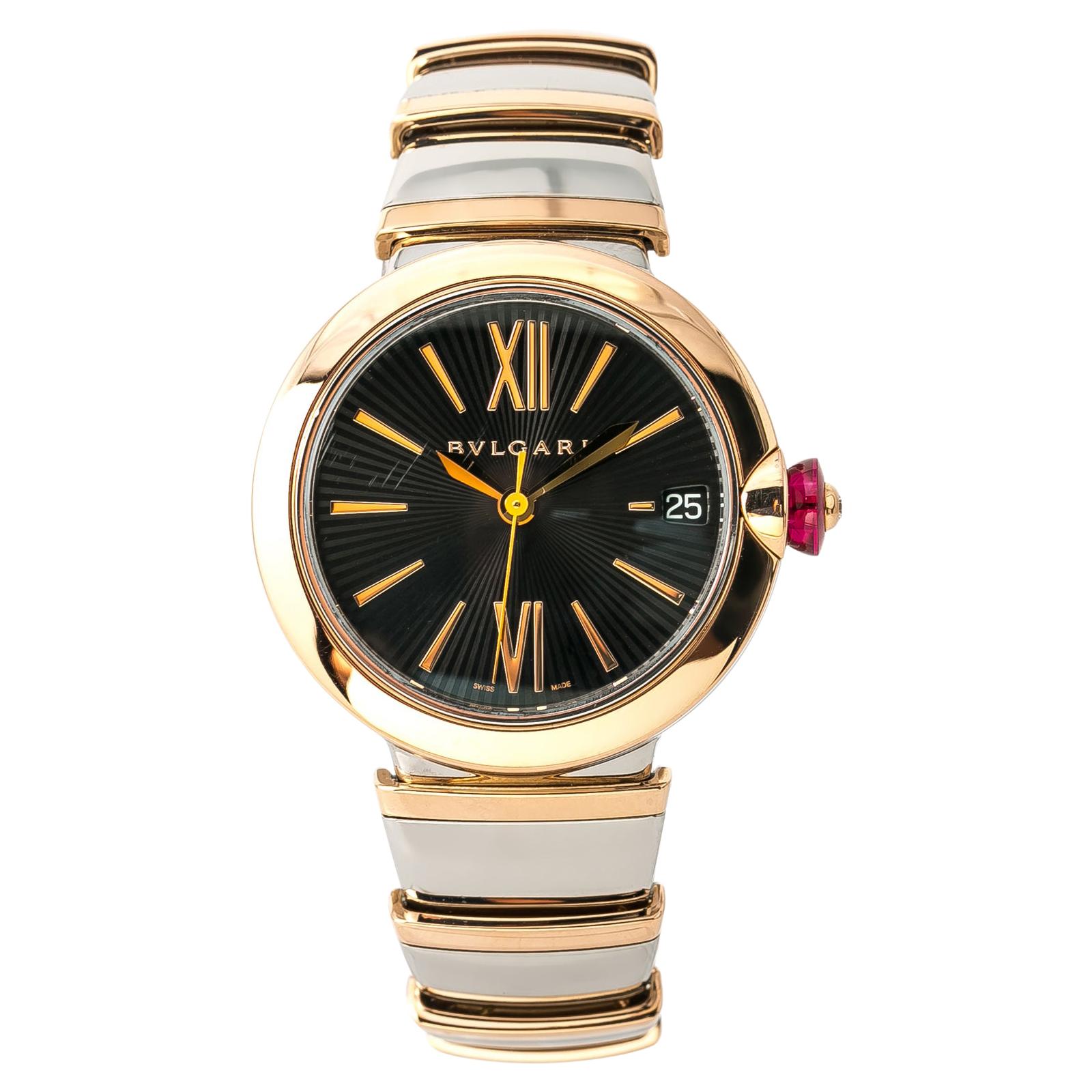 Bvlgari Lvcea LUP 33 SG Ladies Automatic Watch 18k Rose Gold Two Tone For Sale