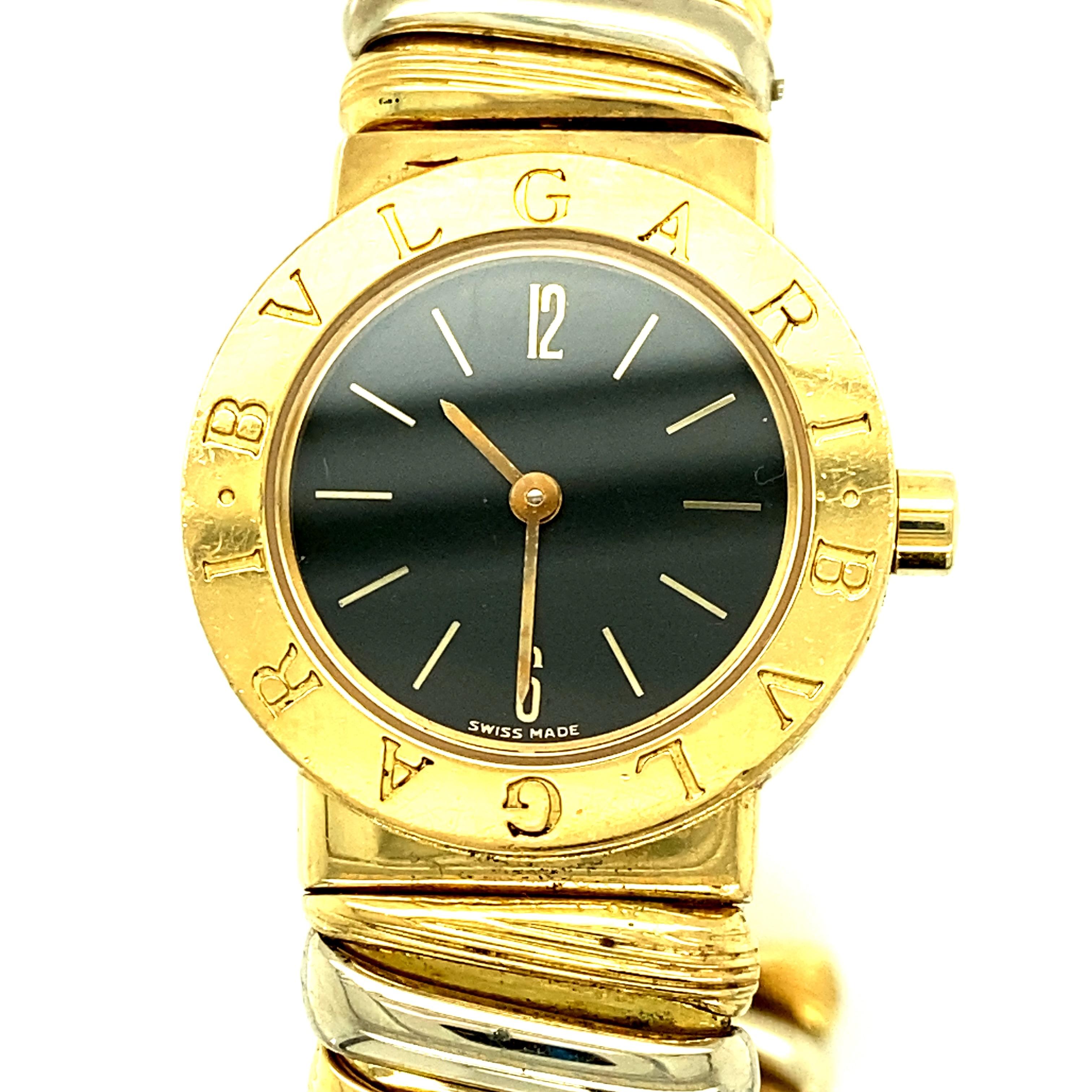 Contemporary Bvlgari Lvcea Tubogas 18K Yellow & White Gold Bangle Watch Quartz Ref. BB 23.2T
