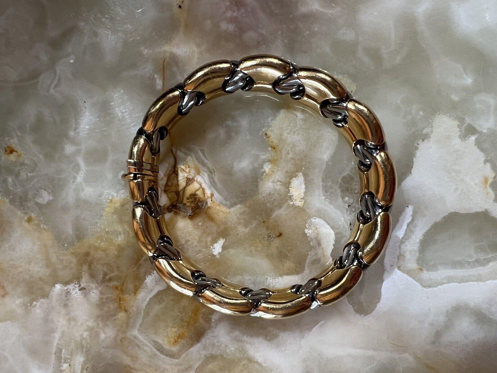 Women's or Men's BVLGARI Made in France 18k Yellow Gold & Stainless Steel Bracelet Circa 1980s For Sale