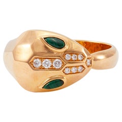Bvlgari Serpenti-Ring aus 18 Karat Roségold mit Malachit und Diamanten