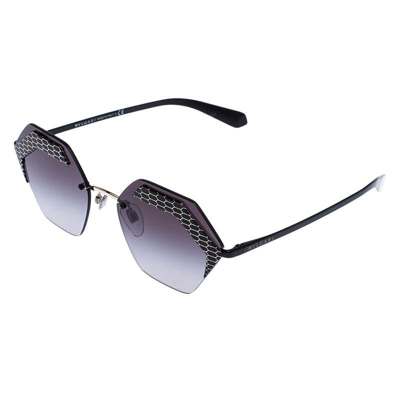 Gray Bvlgari Matte Black/ Grey Gradient 6103 Serpenteyes X Hexagonal Sunglasses