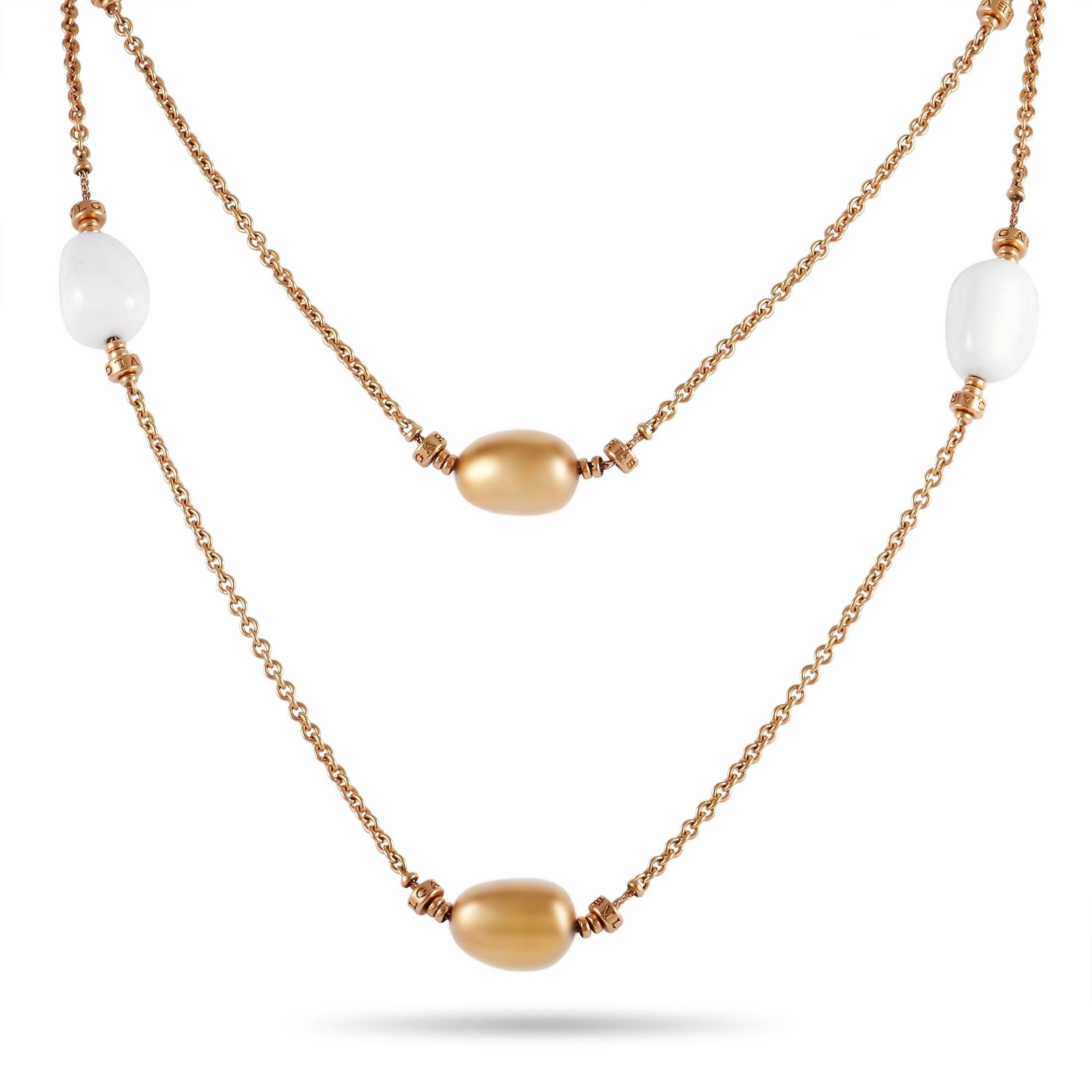 Bvlgari Mediterranean Eden 18K Rose Gold White Agate Necklace In Excellent Condition For Sale In Southampton, PA
