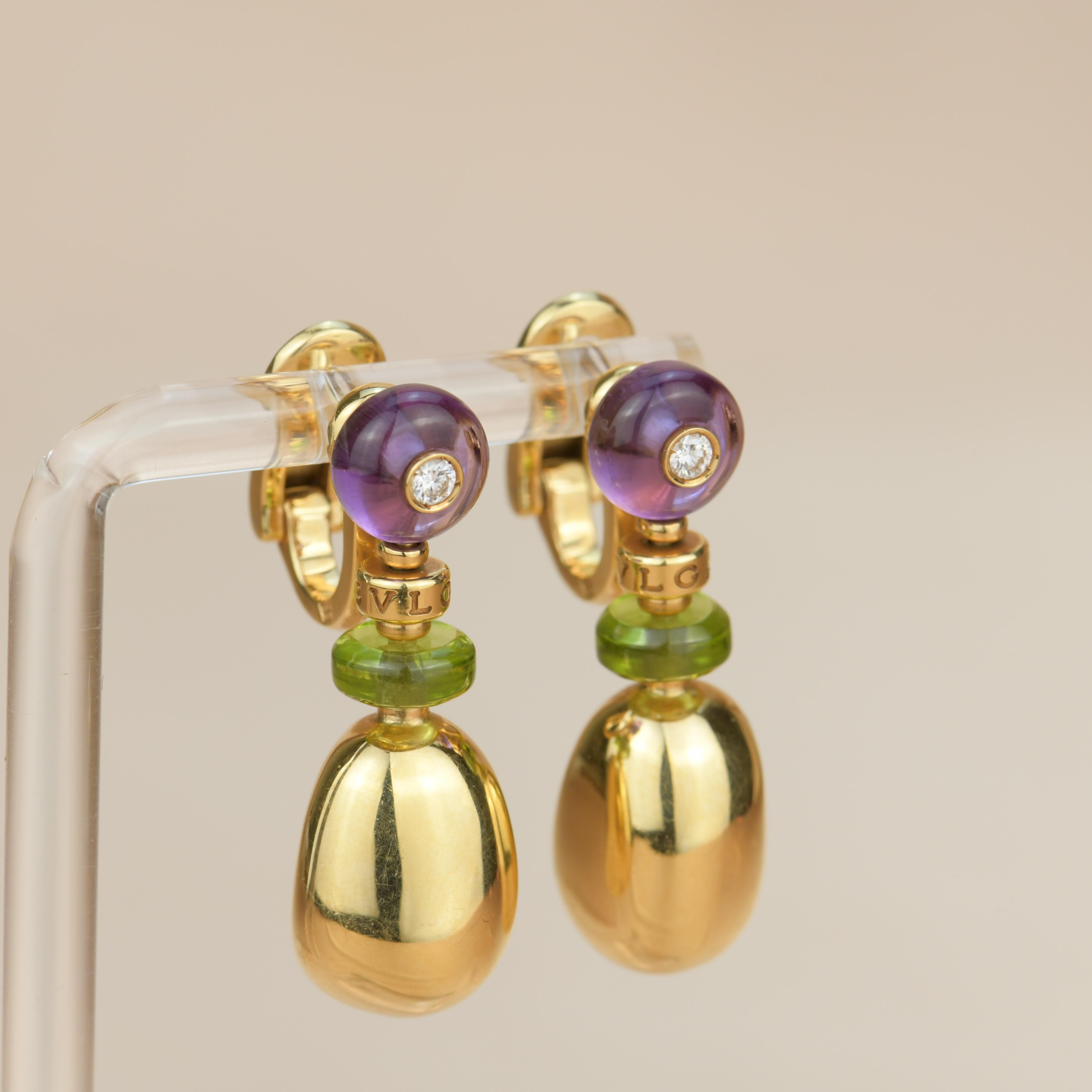 Women's or Men's Bvlgari Mediterranean Eden Gold Amethyst Peridot Earring