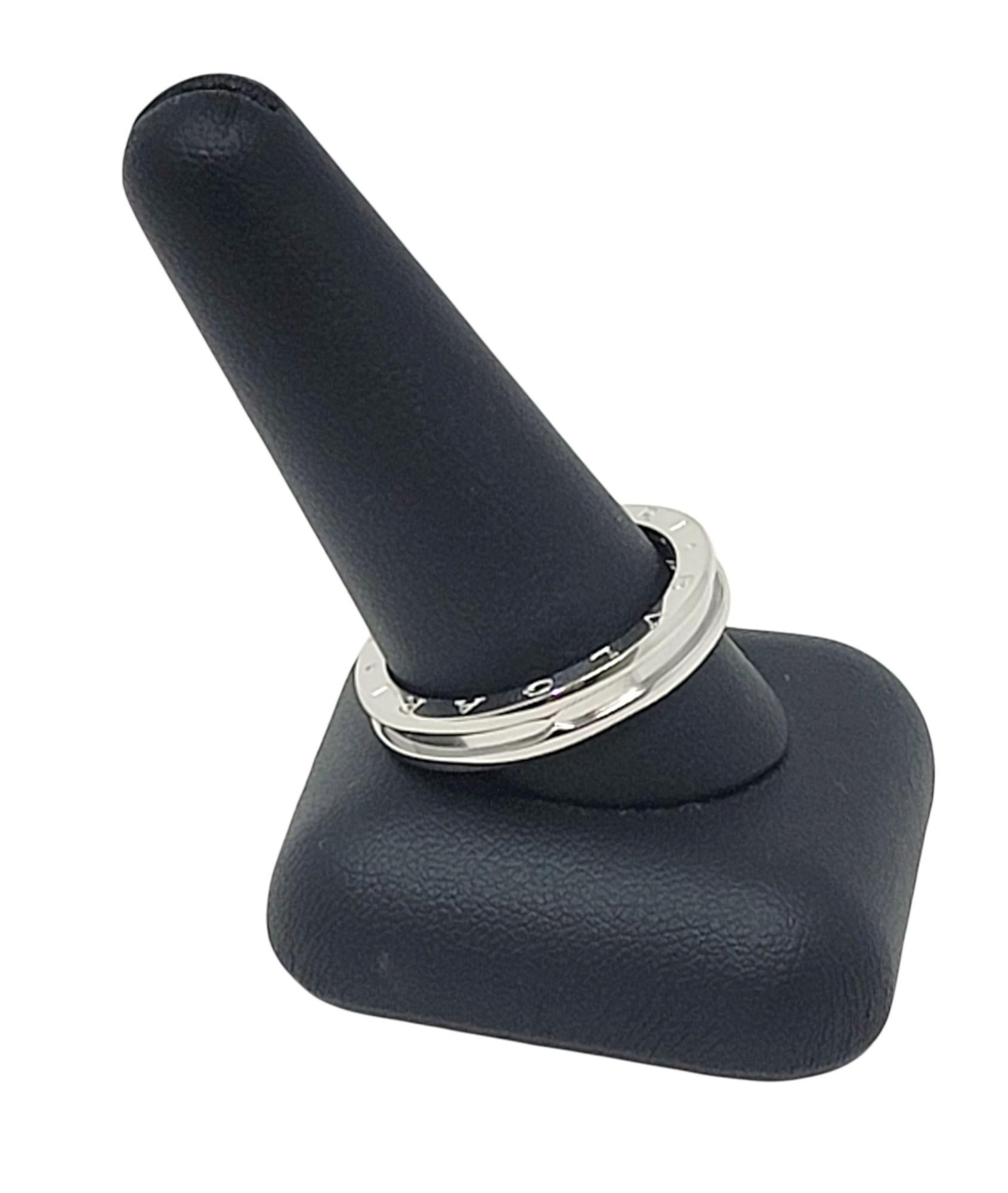 Bvlgari Mens B.Zero1 Logo Etched Band Ring in 18 Karat White Gold 4