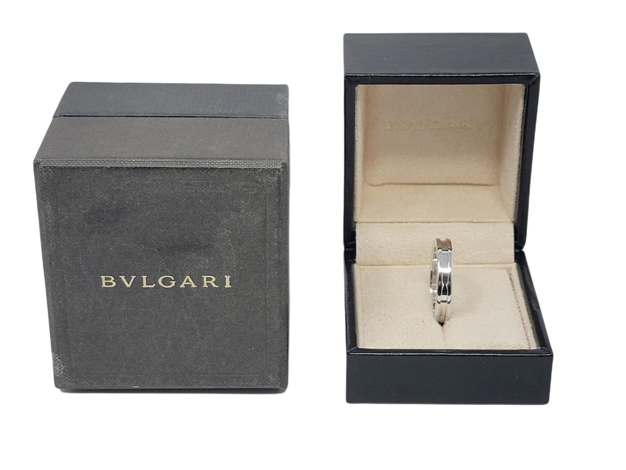 Bvlgari Mens B.Zero1 Logo Etched Band Ring in 18 Karat White Gold 6