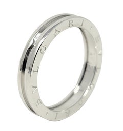 Bvlgari Mens B.Zero1 Logo Etched Band Ring in 18 Karat White Gold