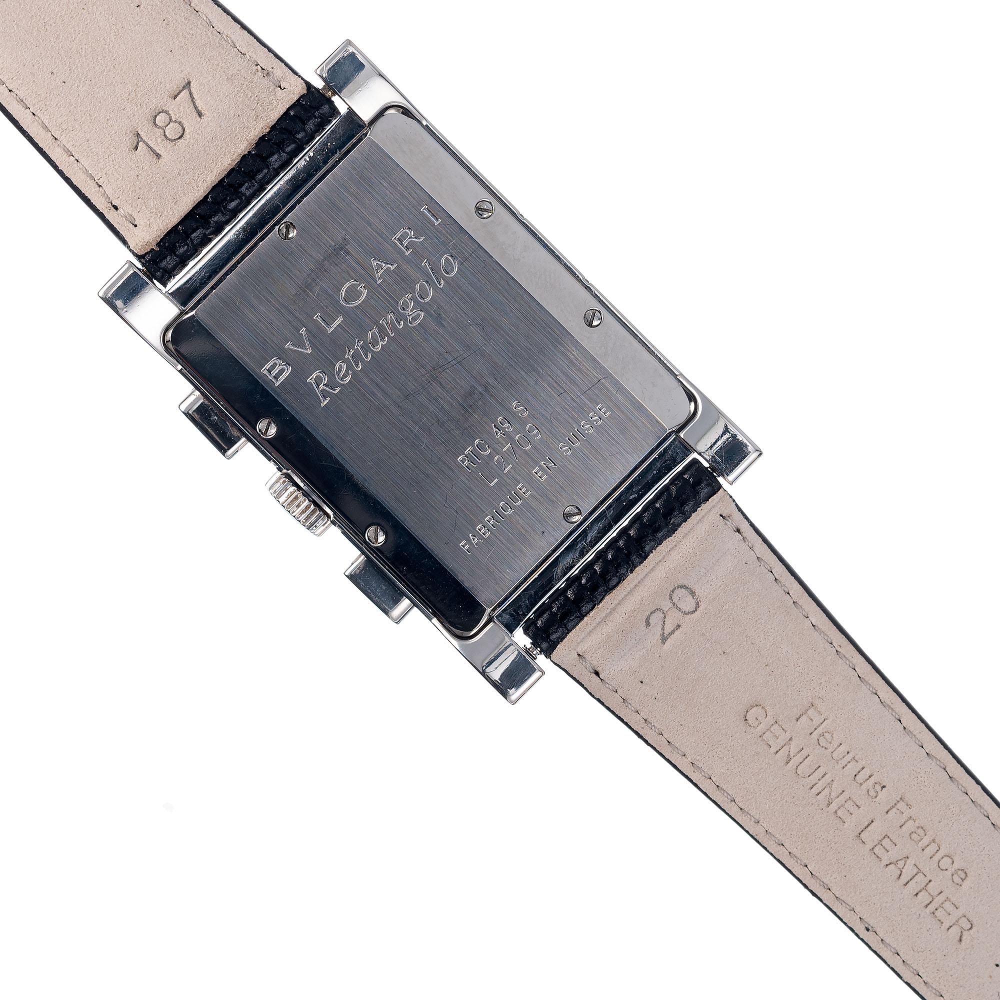 Bvlgari Men's Rettangolo Chronograph Steel Quartz Strap Wristwatch In Good Condition In Stamford, CT