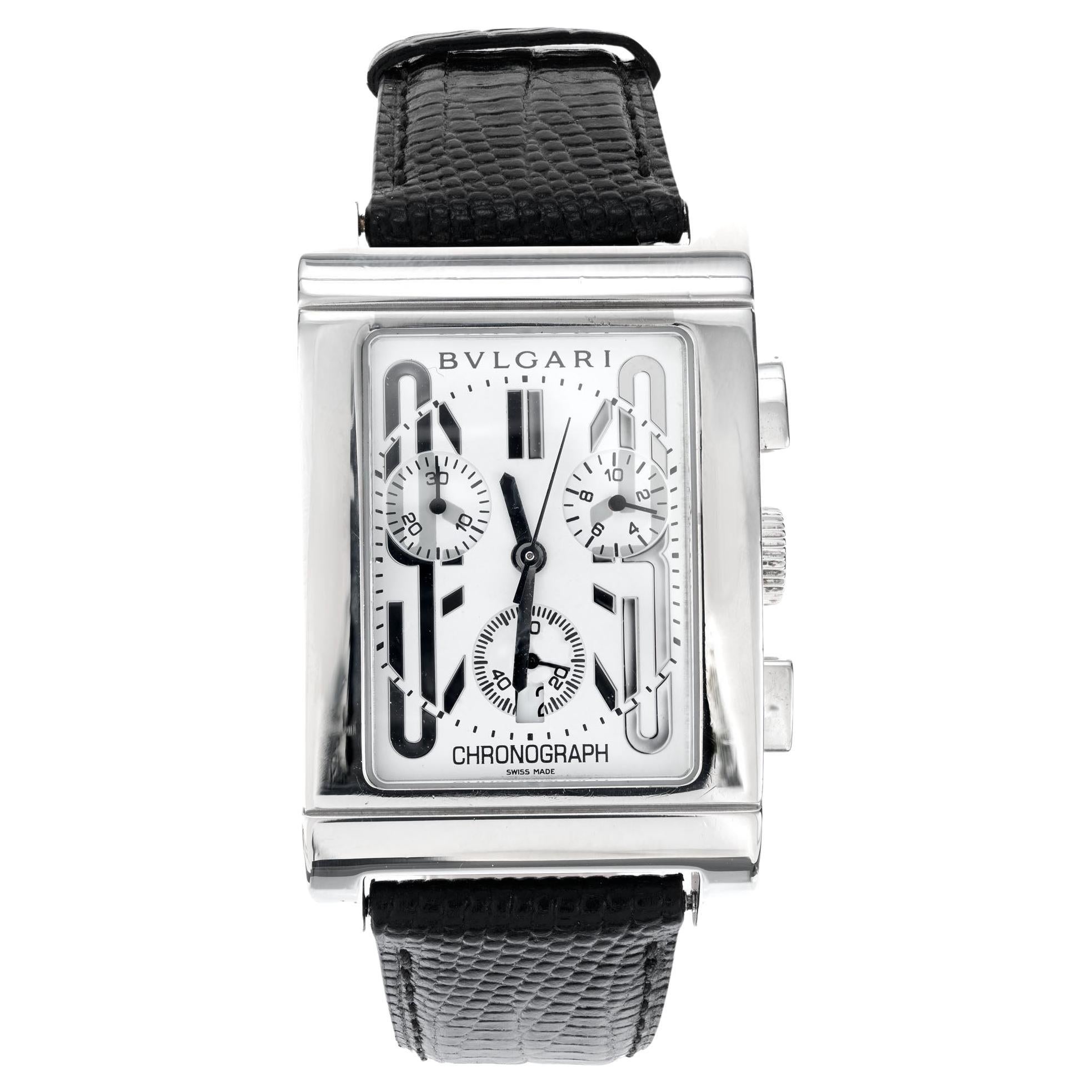 Bvlgari Men's Rettangolo Chronograph Steel Quartz Strap Wristwatch