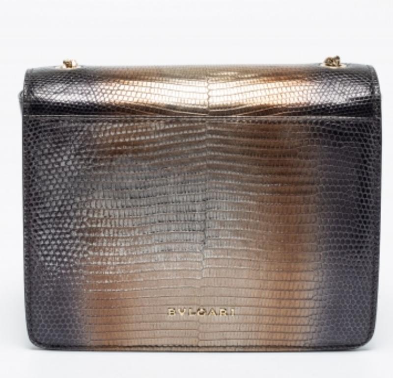 Bvlgari Metallic/Black Lizard Perspex and Leather Small Flap Cover Shoulder Bag Pour femmes en vente