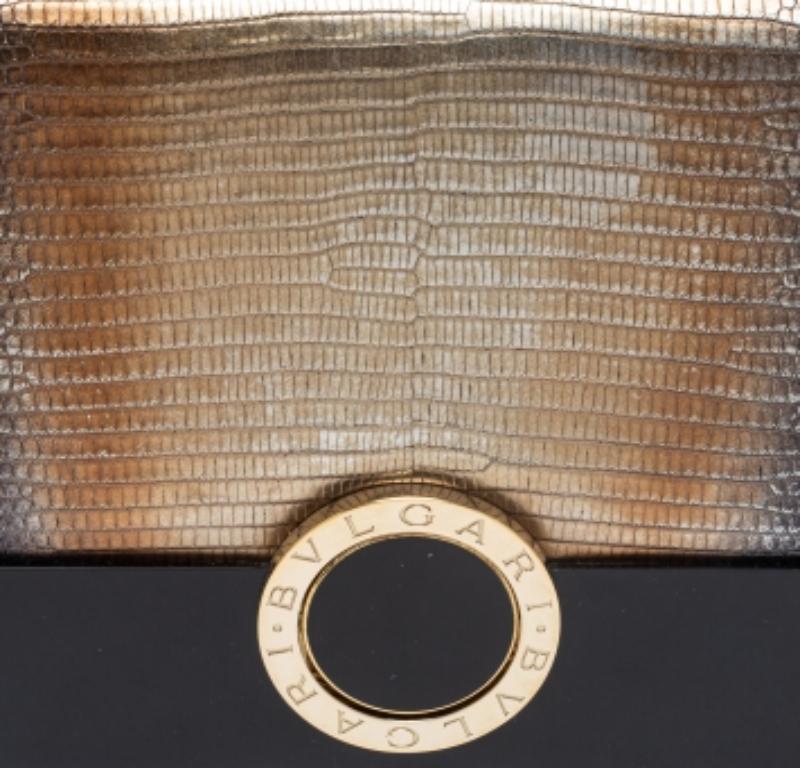 Bvlgari Metallic/Black Lizard Perspex and Leather Small Flap Cover Shoulder Bag en vente 1