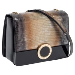Bvlgari Metallic/Black Lizard Perspex and Leather Small Flap Cover Shoulder Bag