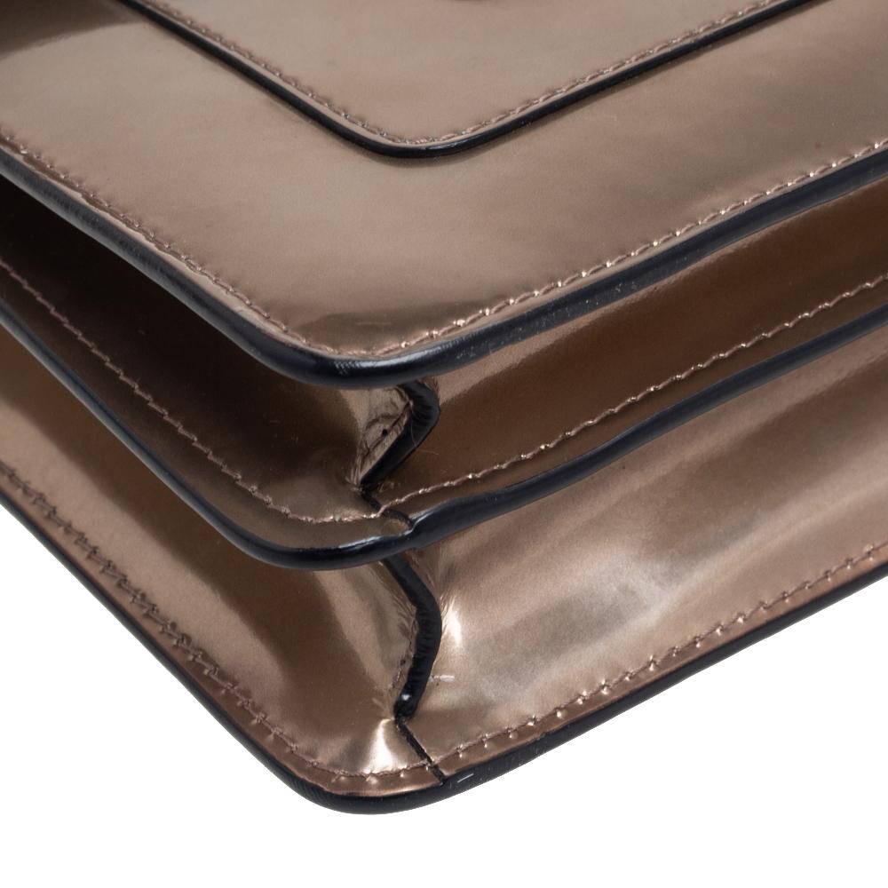 Brown Bvlgari Metallic Bronze Patent Leather Medium Serpenti Forever Shoulder Bag