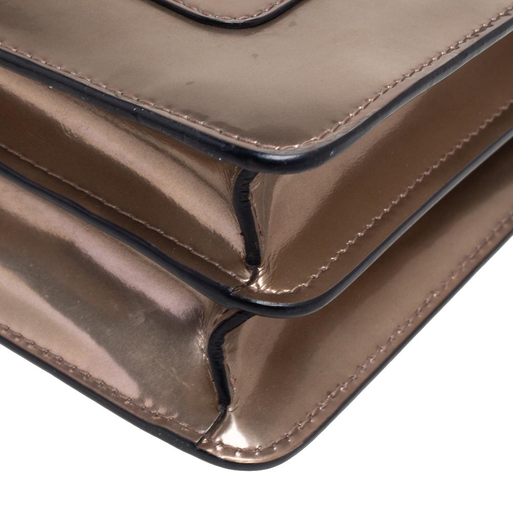 Bvlgari Metallic Bronze Patent Leather Medium Serpenti Forever Shoulder Bag In Good Condition In Dubai, Al Qouz 2