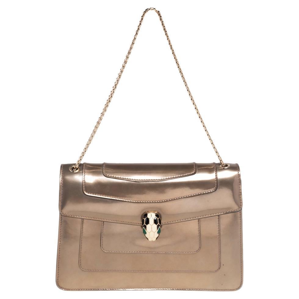 Bvlgari Metallic Bronze Patent Leather Medium Serpenti Forever Shoulder Bag  at 1stDibs