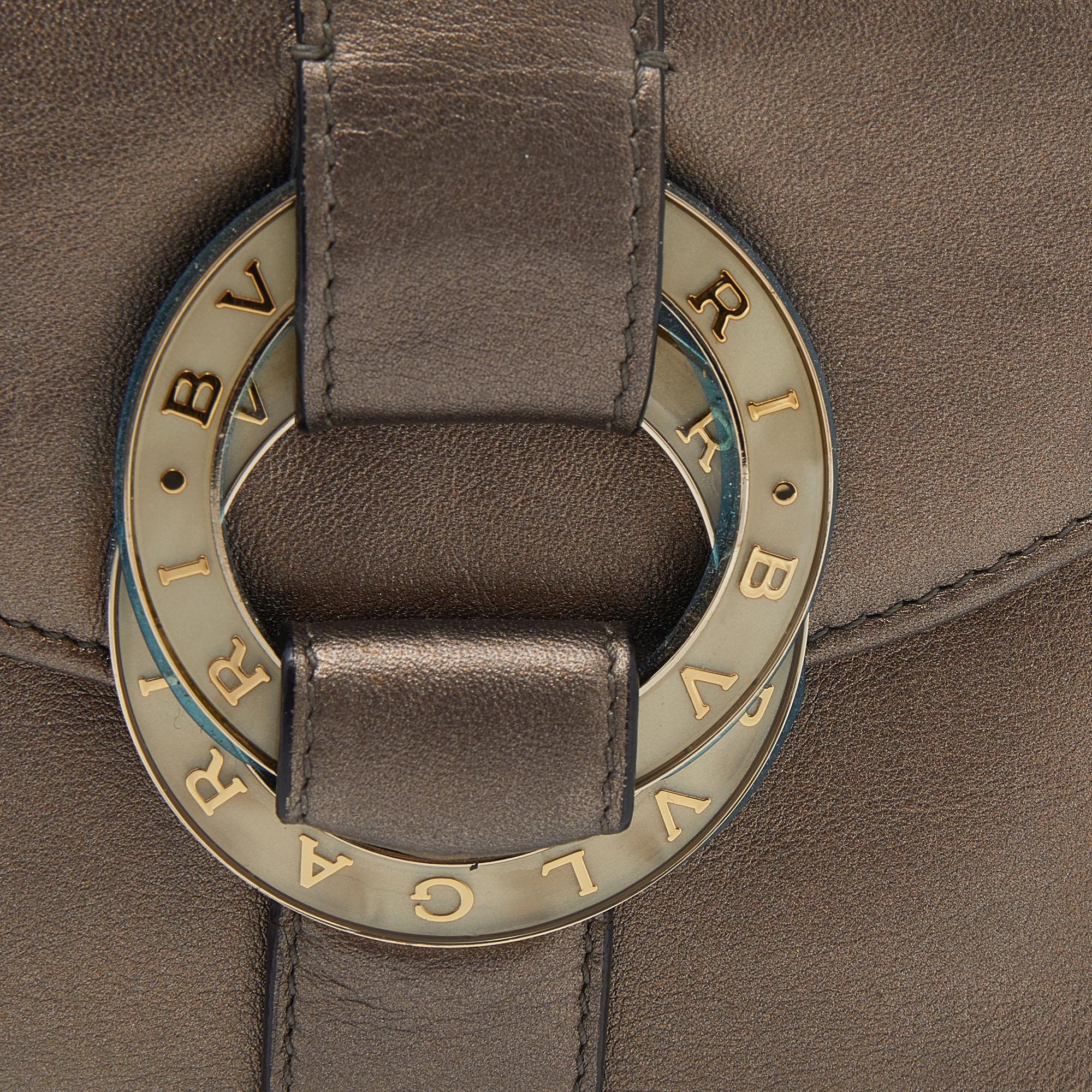 Women's Bvlgari Metallic Brown Leather Double Ring Flap Compact Wallet
