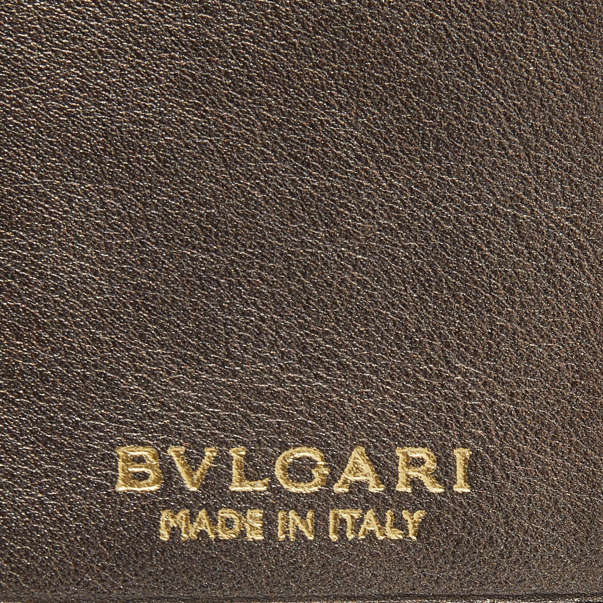 Bvlgari Metallic Brown Leather Double Ring Flap Compact Wallet 3