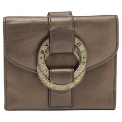 Bvlgari Metallic Brown Leather Double Ring Flap Compact Wallet