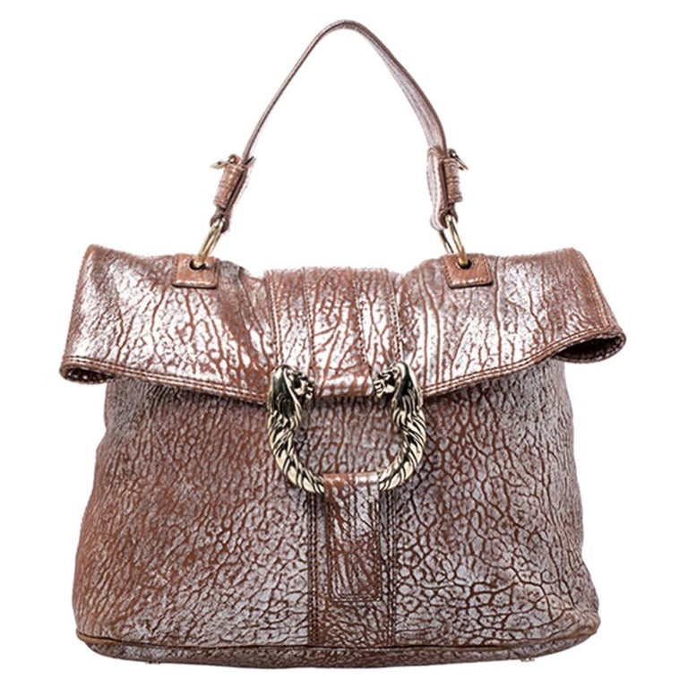 Bvlgari Metallic Brown Leather Leoni Top Handle Bag For Sale at 1stDibs